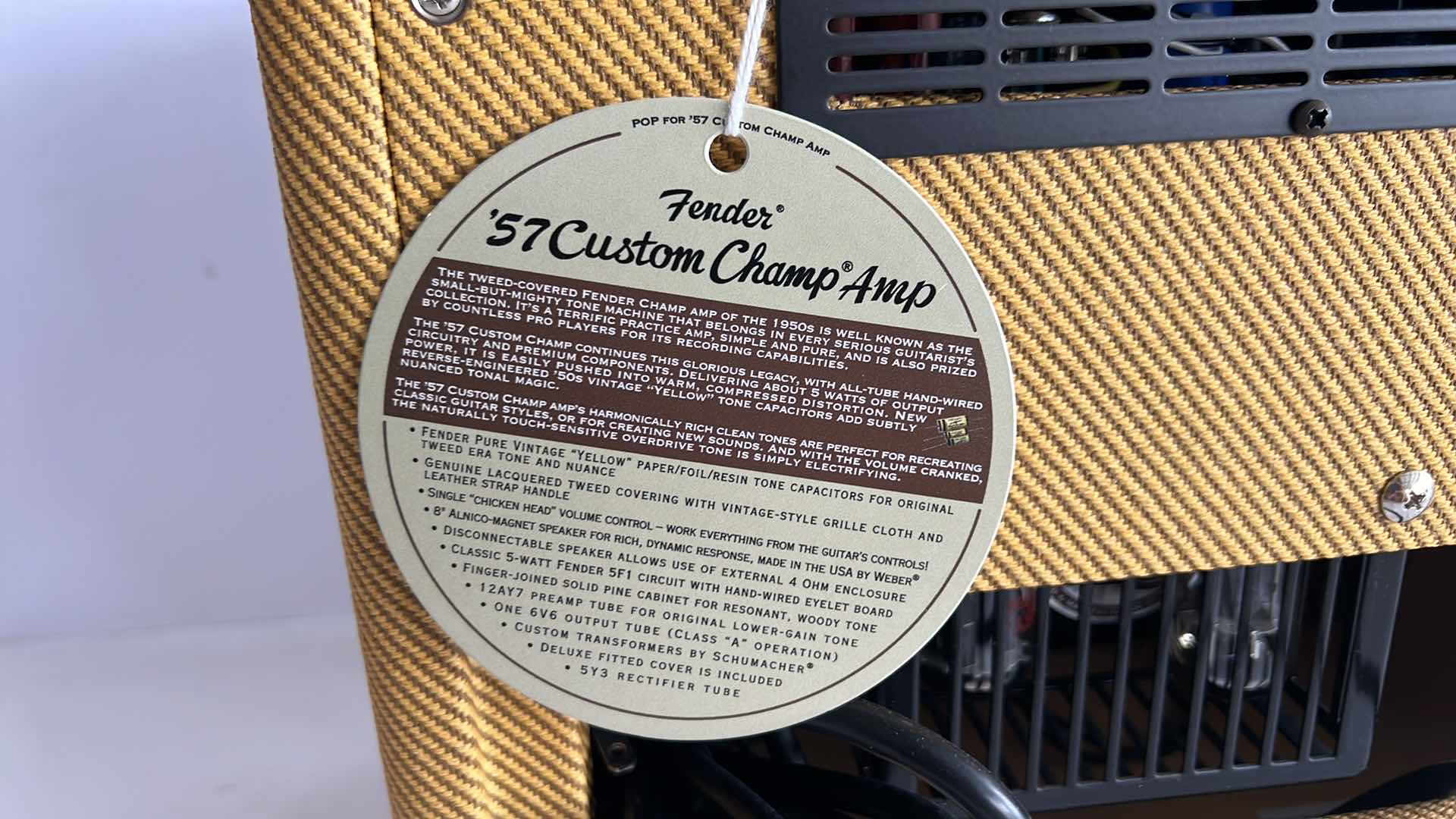 Photo 2 of FENDER '57 CUSTOM CHAMP TUBE GUITAR AMP W LACQUERED TWEED  (13.5” x 7” H12”)