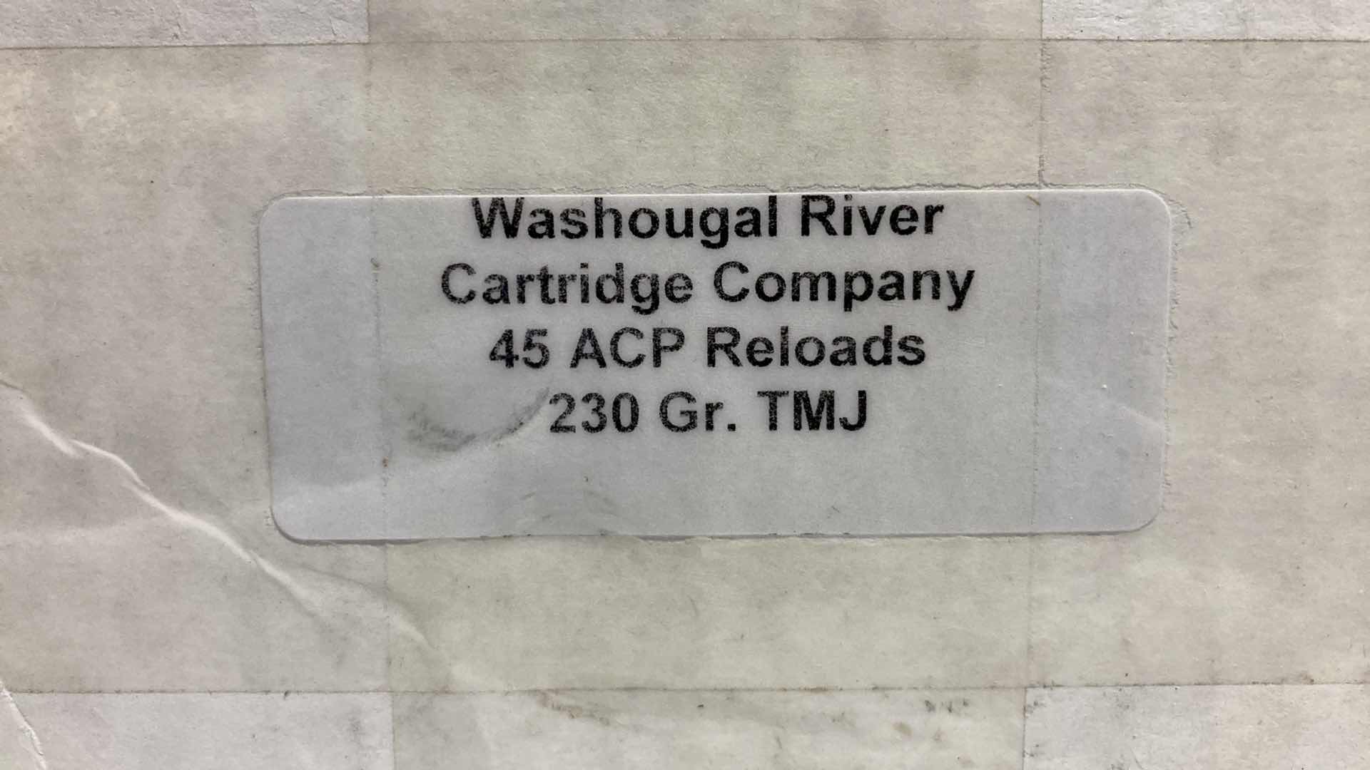 Photo 1 of WASHOUGAL RIVER CARTRIDGE COMPANY 45 ACP 230GR TMJ BRASS CASE AMMO RELOADS (131RDS)