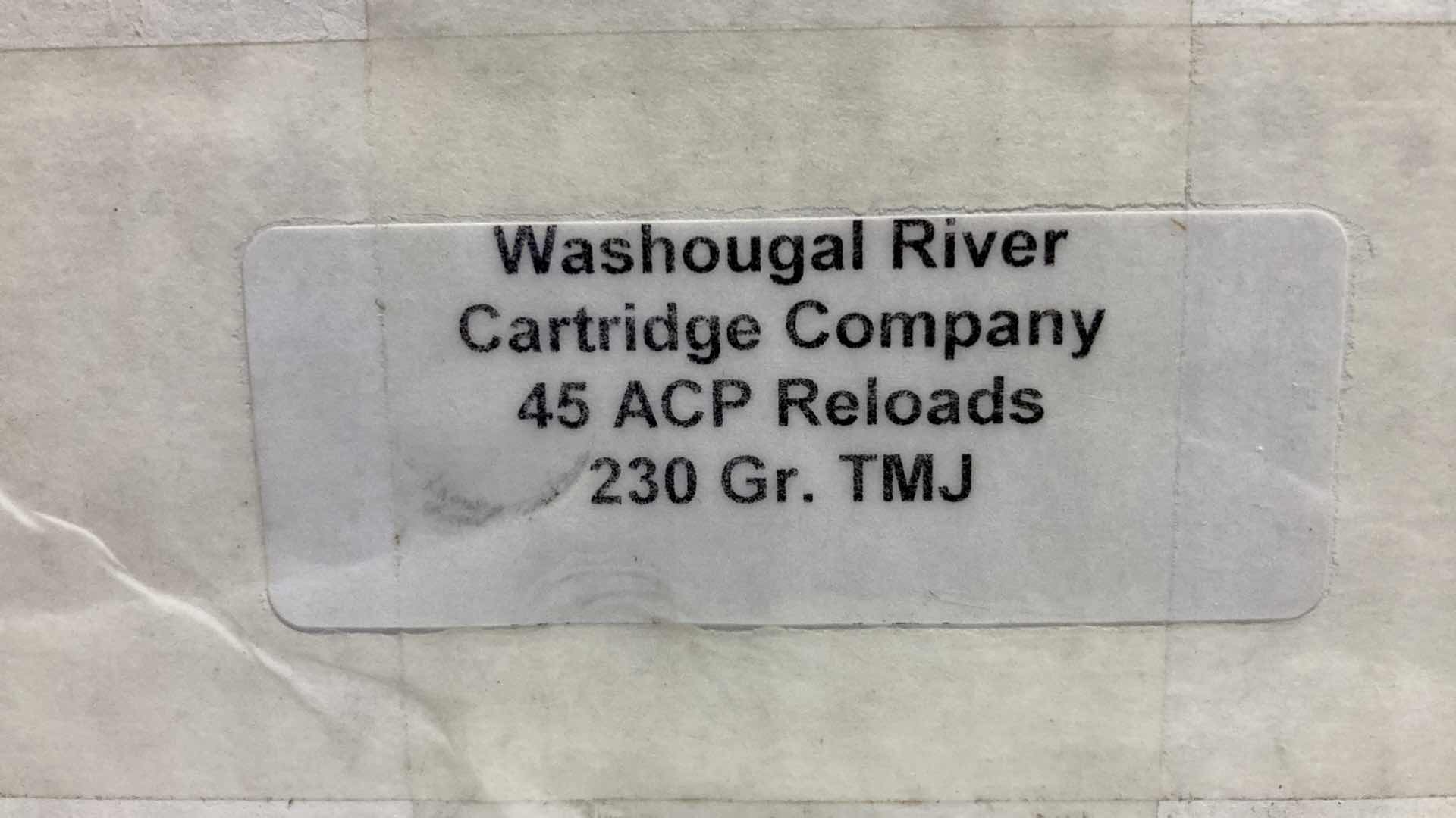 Photo 1 of WASHOUGAL RIVER CARTRIDGE COMPANY 45 ACP 230GR TMJ BRASS CASE AMMO RELOADS (131RDS)