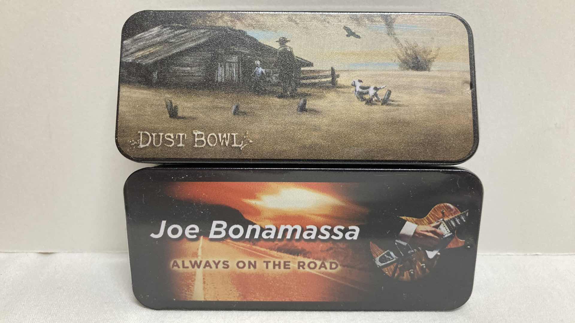 Photo 1 of NEW JOE BONAMASSA PICK TINS W PICKS (4) 1.5” X 3.5” H0.5”