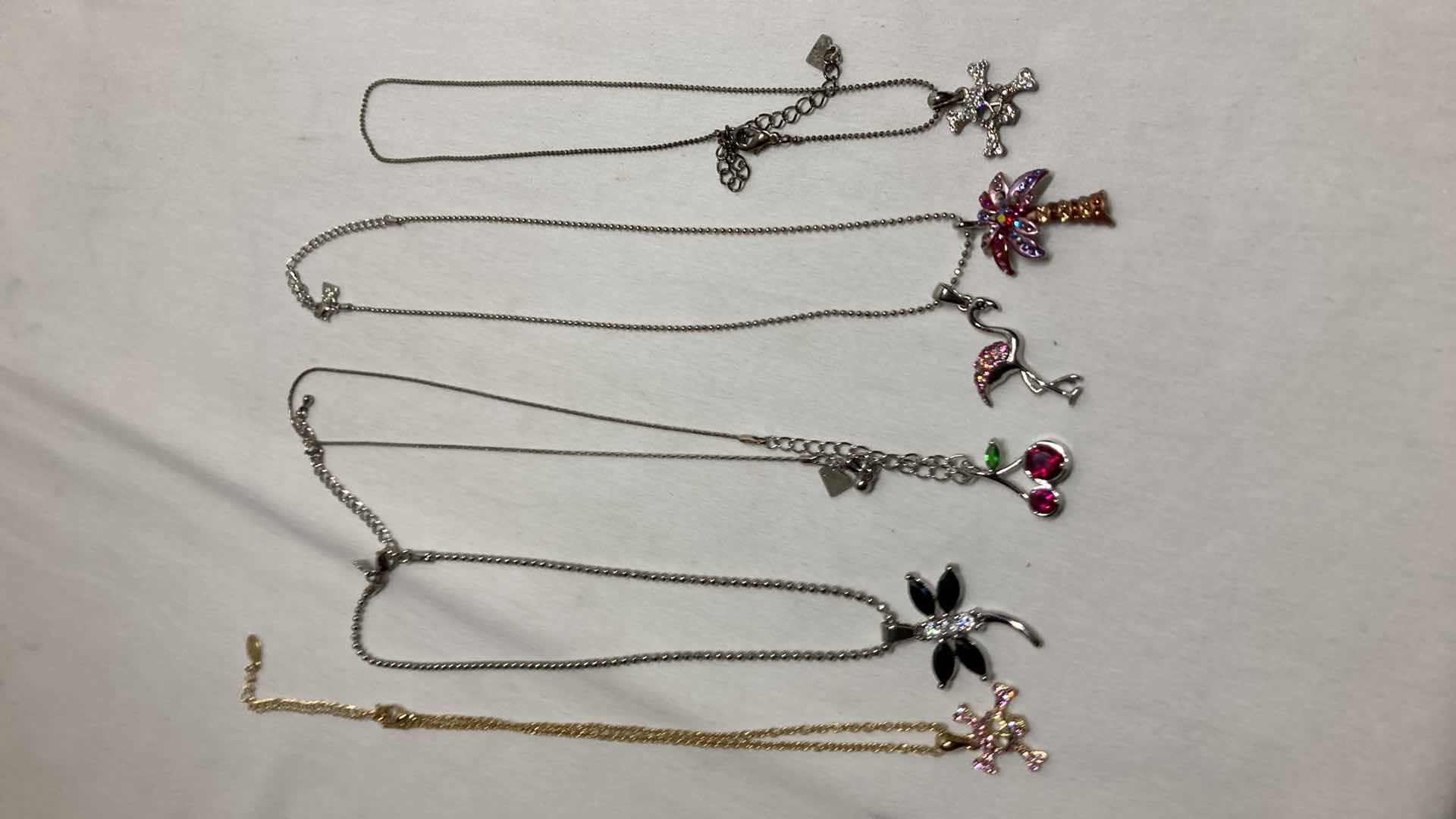 Photo 1 of COSTUME NECKLACES W JEWELED CHARMS (5)