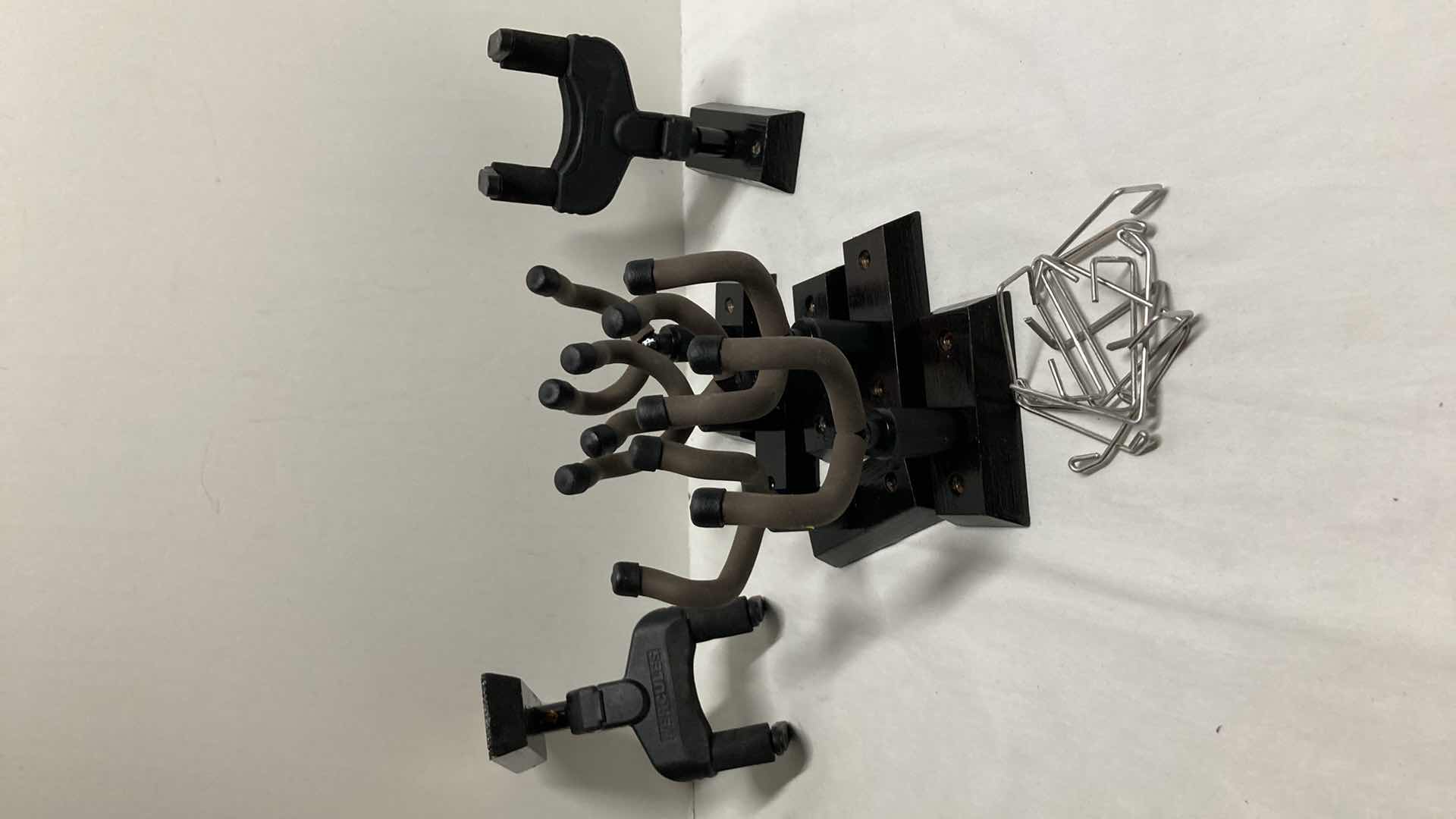 Photo 1 of HERCULES AUTO GRIP SYSTEM WALL MOUNTED GUITAR HANGER MODEL GSP38WB (2) W WALL MOUNTED GUITAR HANGERS (6)
