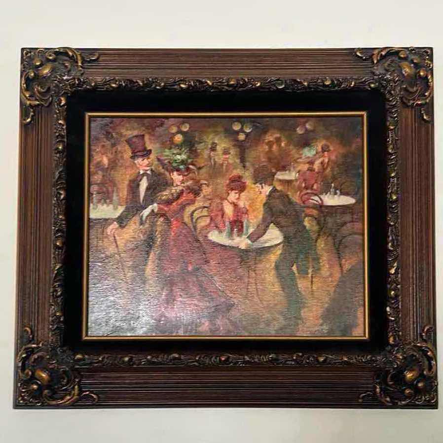 Photo 1 of ORNATE COPPER W GOLD FRAMED ARTIST "MIGUEL PAMIES" SIGNED PARISIAN EVENING OUT OIL ON CANVAS ARTWORK (UNFRAMED 13" X 16", FRAMED 24.5" X 21")