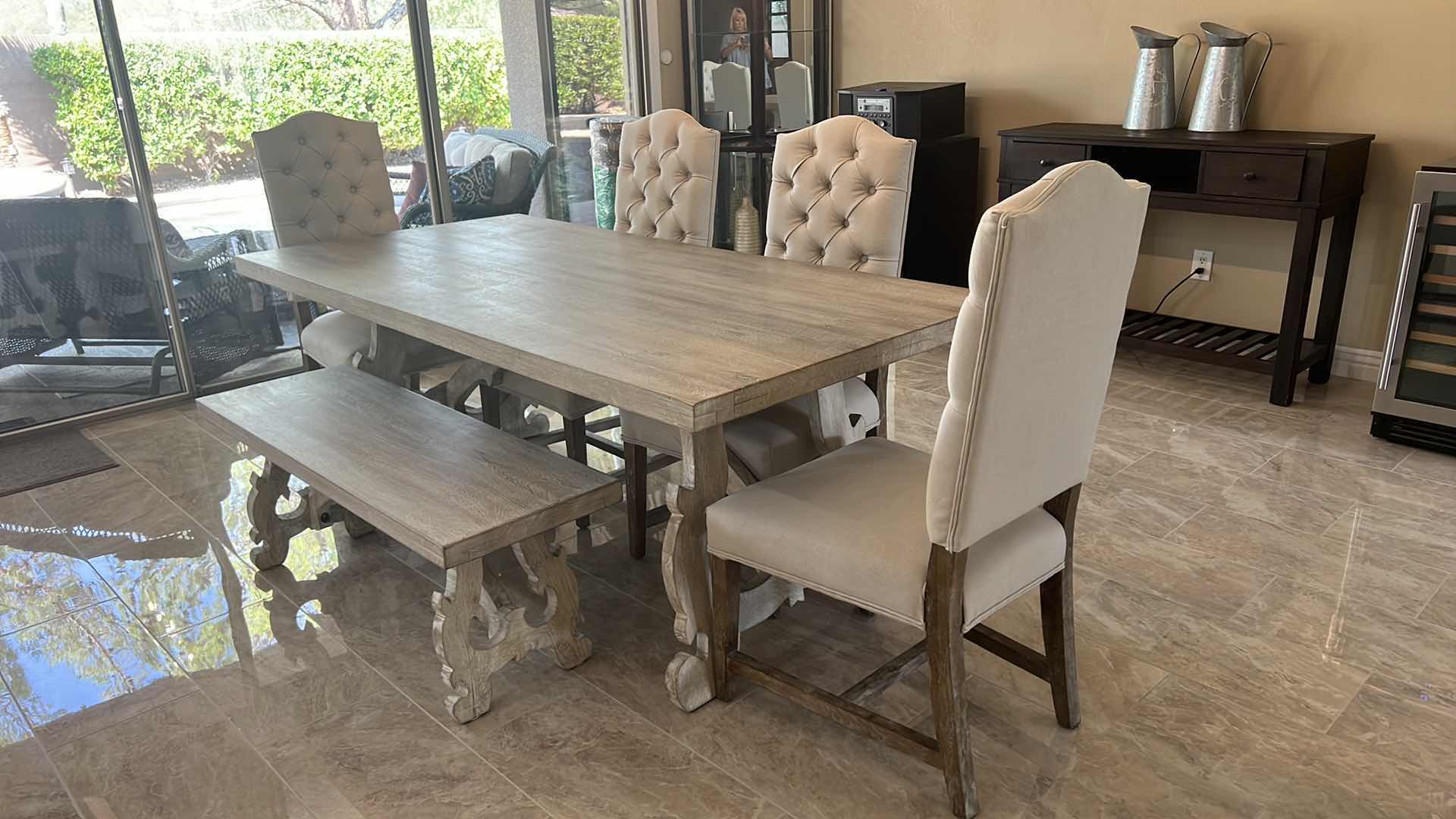 Photo 1 of WHITE WASHED SOLID RECTANGLE WOOD DINING TABLE (Chairs sold separately)