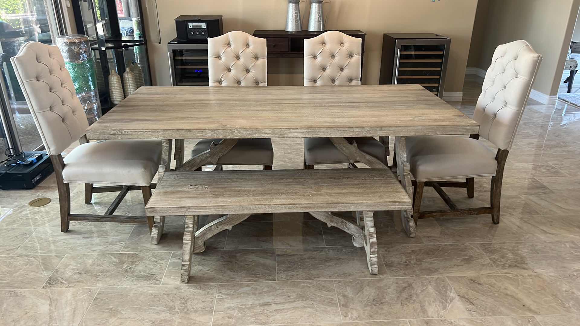 Photo 1 of WHITE WASHED SOLID RECTANGLE WOOD DINING TABLE (Chairs sold separately)