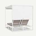 Photo 1 of HARBOUR HAYMAN CURTAIN CABANA- POWDER COATED WHITE ALUMINUM SLING SUSPENSION FRAME, PLUSH HINGED CUSHION FOR 2, MESH CURTAIN-SKU HAYM-07D-ALWHI-BAWHI-PANBLA. MSRP (SHOW ROOM MODEL)