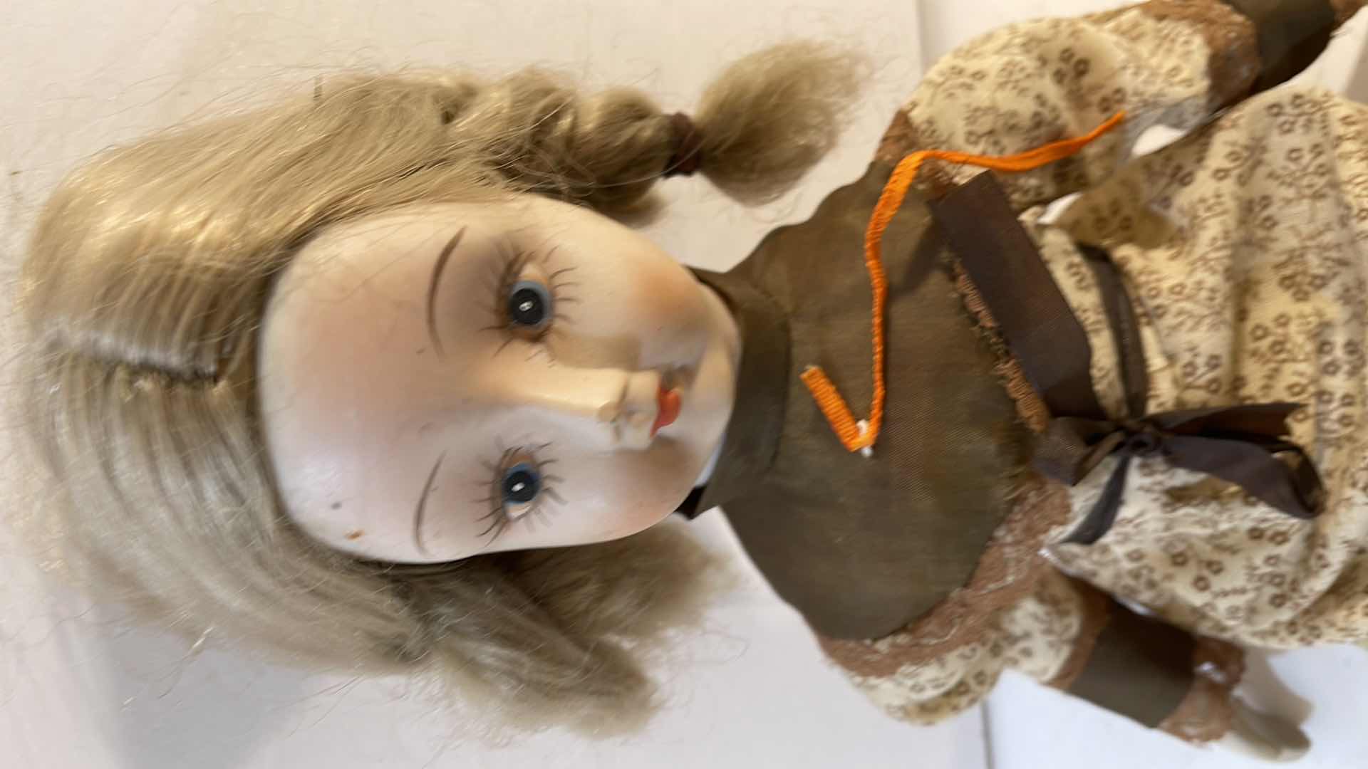 Photo 1 of ANTIQUE WALDA DOLL PORCELAIN FACE HANDS LEGS STUFFED BODY ORIGINAL CLOTHES

