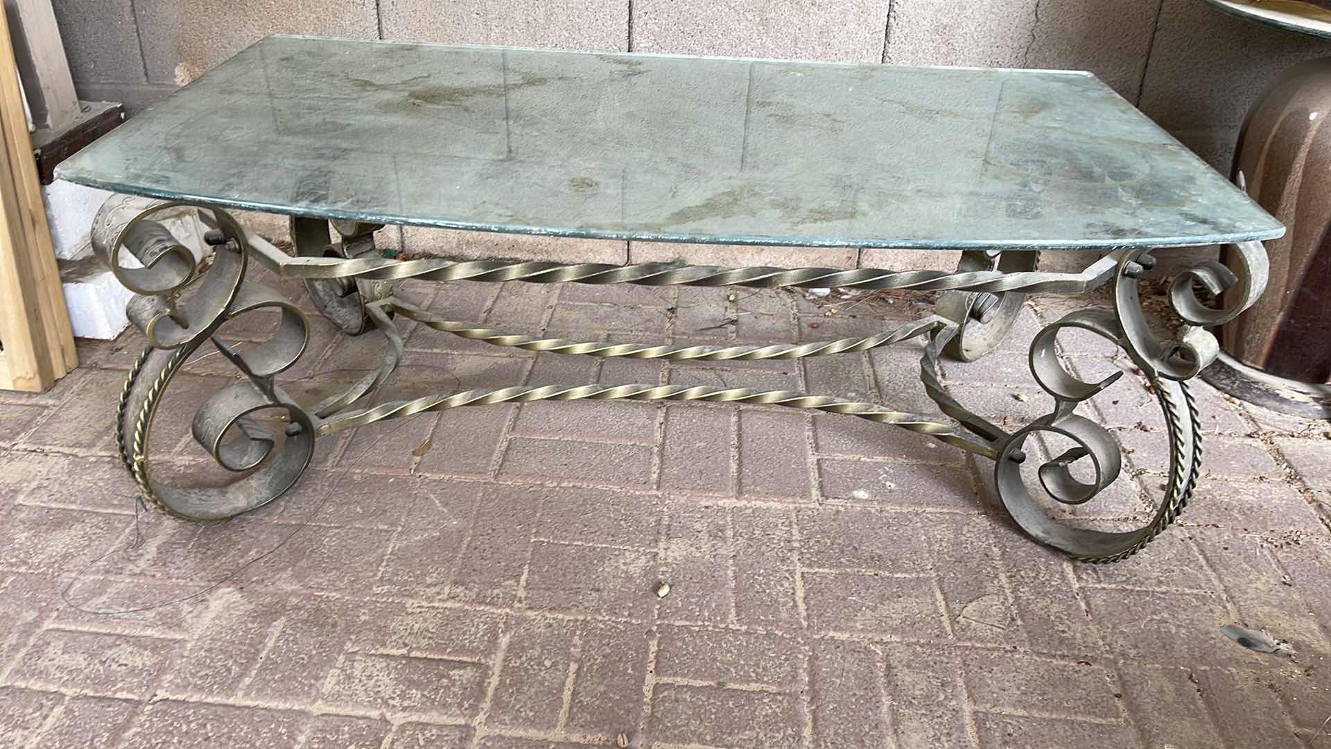 Photo 1 of BRASS BASE COFFEE TABLE AS IS 44”x23”x16”