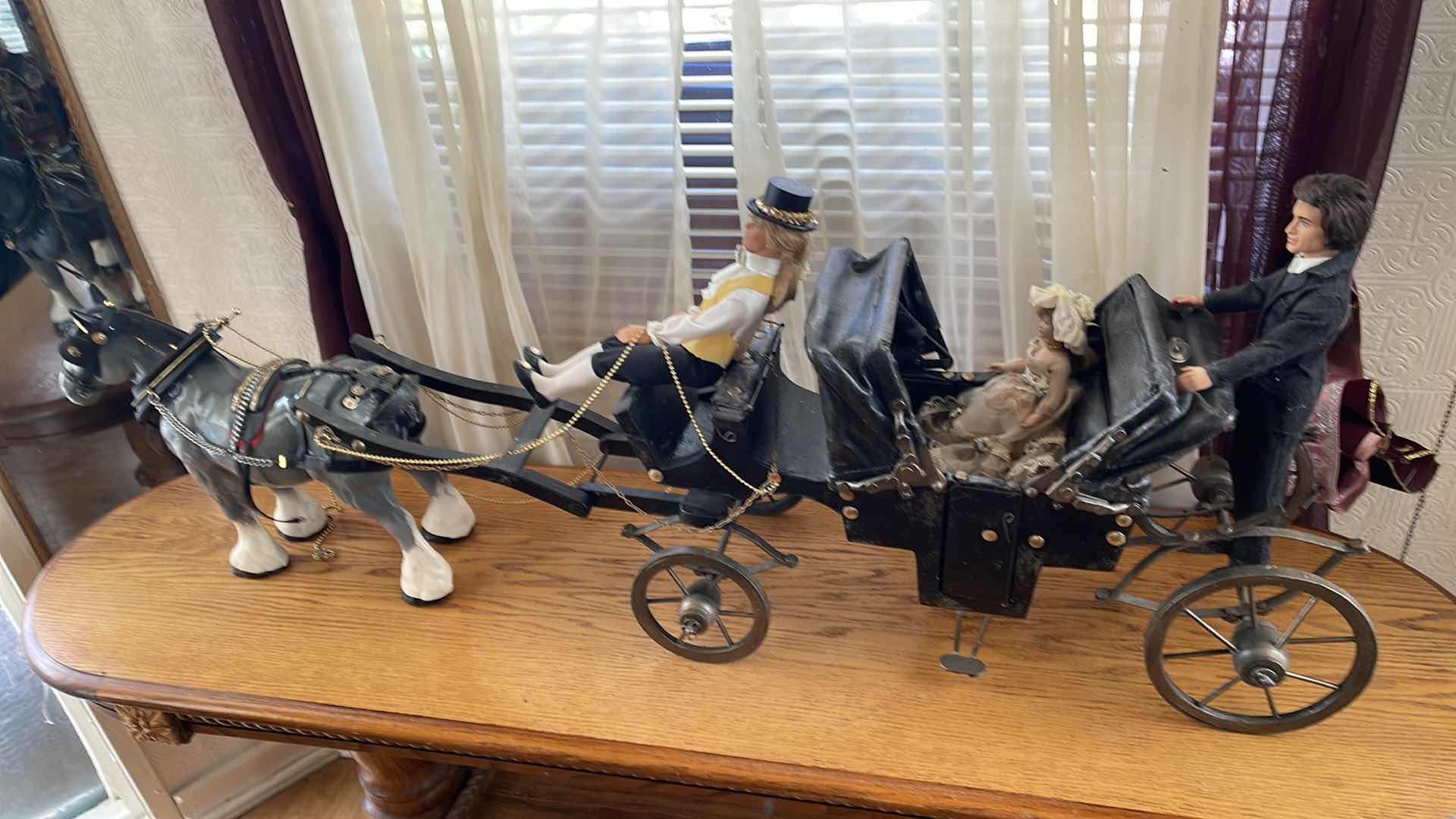 Photo 1 of ENGLISH MELBA WARE SHIRE HORSE WITH HARNESSES ANTIQUE CARRIAGE