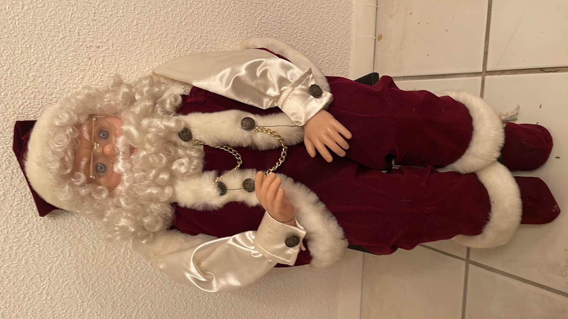 Photo 1 of MECHANICAL SITTING SANTA RED WHITE SUIT 18 INCHES TALL MOTOR TURNS ON BUT DOES NOT MOVE