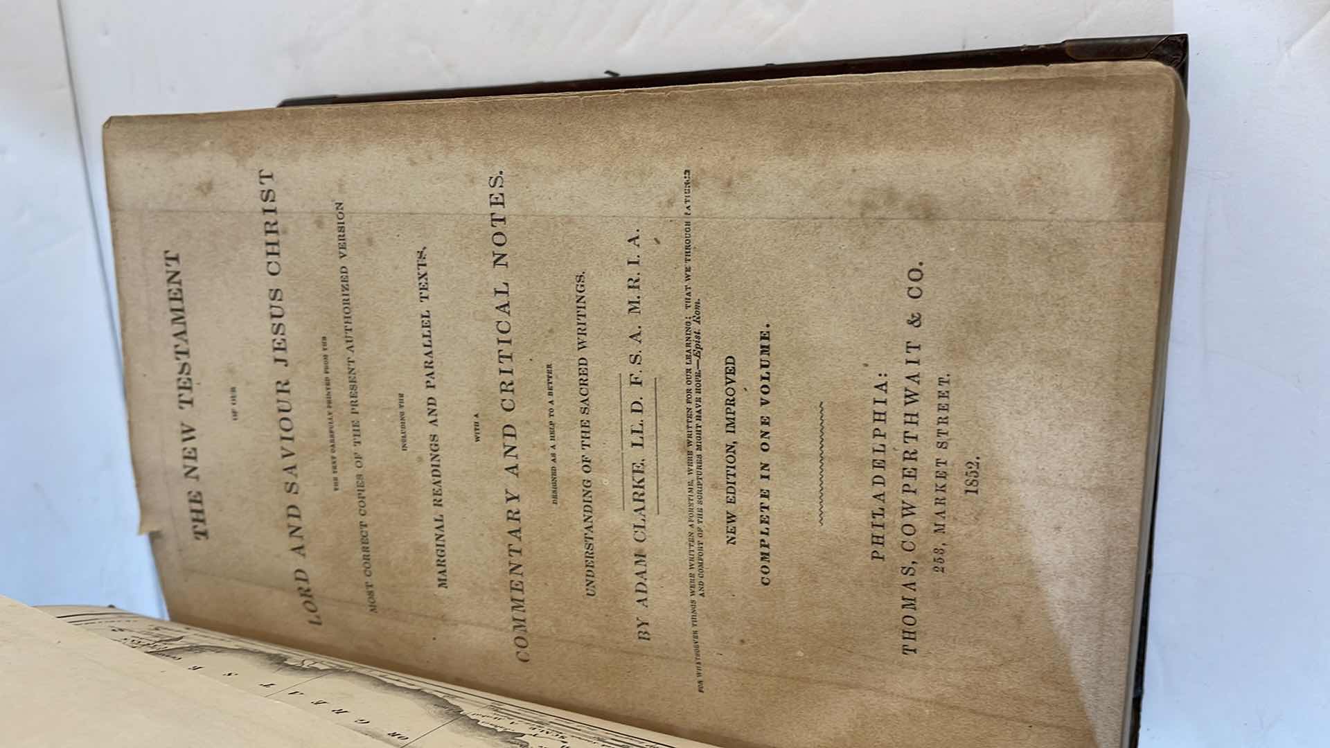 Photo 1 of 1852 ANTIQUE CHARLES COMMENTARY NEW TESTAMENT SIGNED BY CHAPIN IN 1865