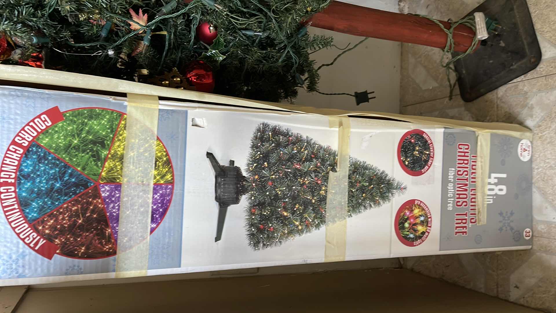 Photo 1 of 48” FIBER LIGHTS CHRISTMAS TREE AND 5’ DECORATED TREE  ON STAND