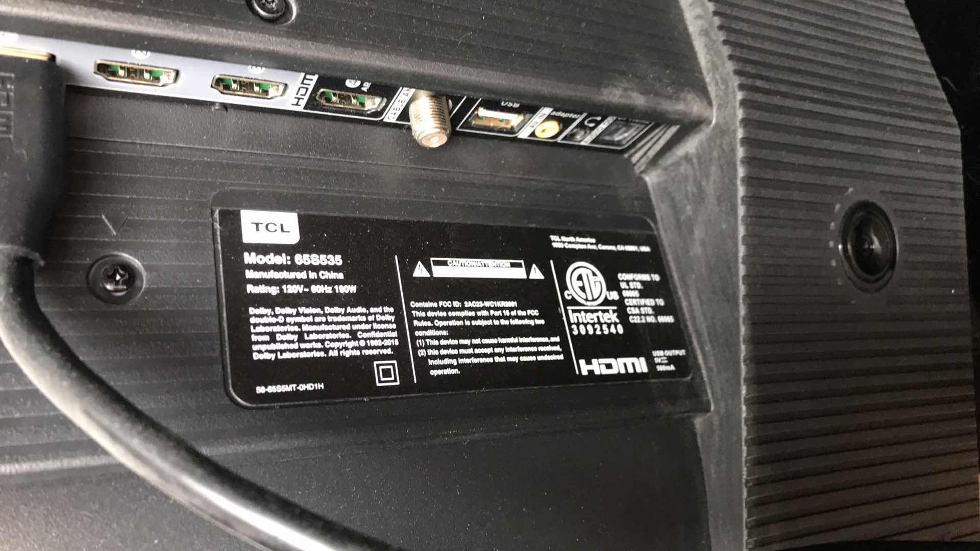 Photo 1 of TLC 65” FLAT SCREEN TV