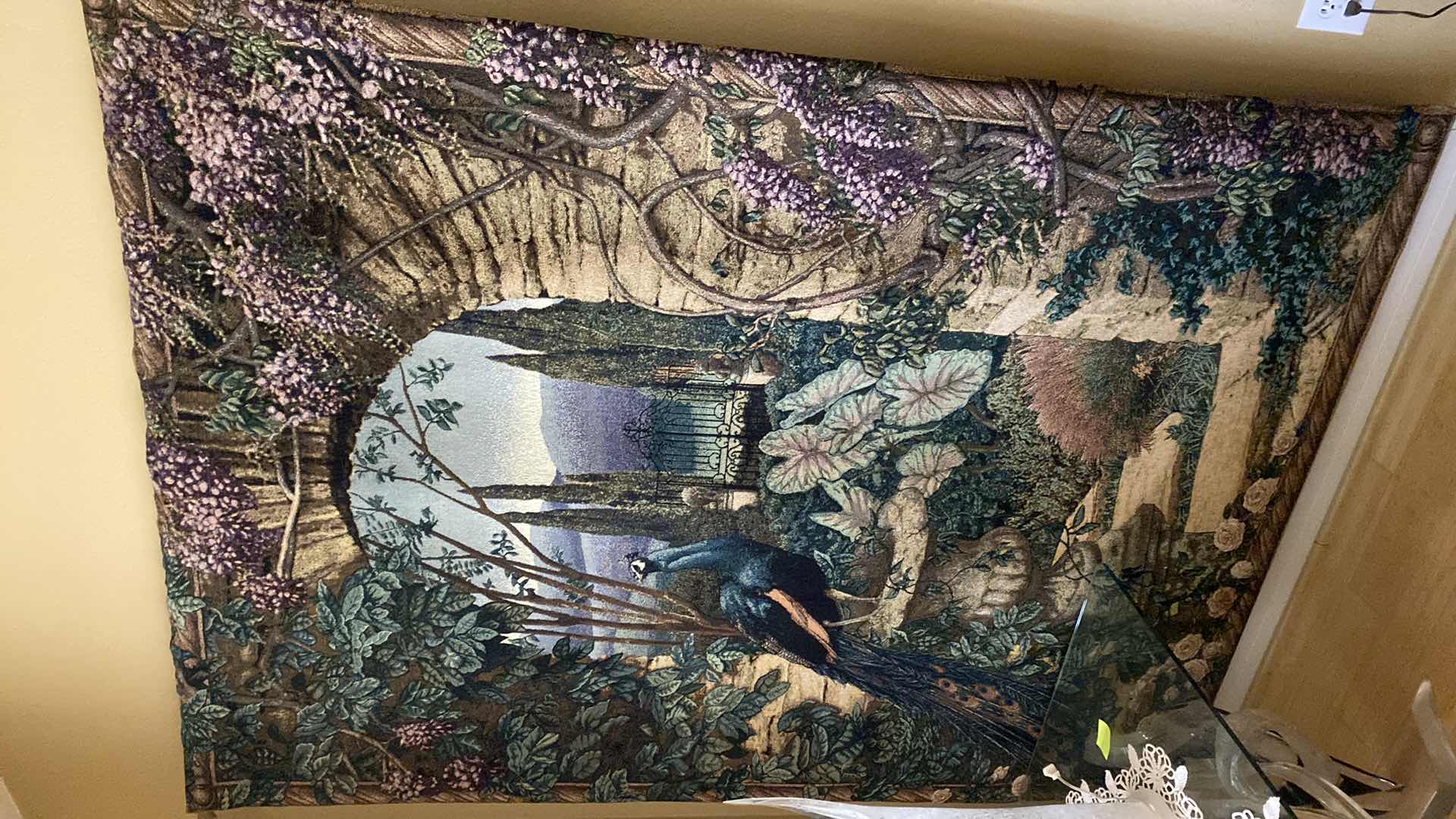 Photo 1 of WALL PEACOCK TAPESTRY WITH HANGING HARDWARE 55” X 76”