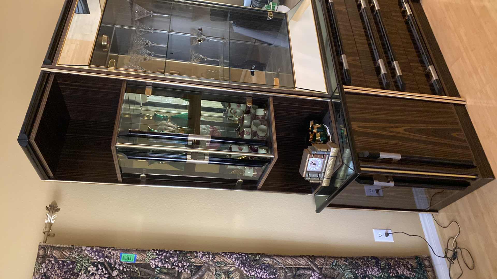 Photo 1 of ITALIAN MADE ART DECO 8 PIECE WOOD AND MIRROR DISPLAY CABINET WITH LACQUER FINISH AND GOLD TRIM 108” X 20” H85”