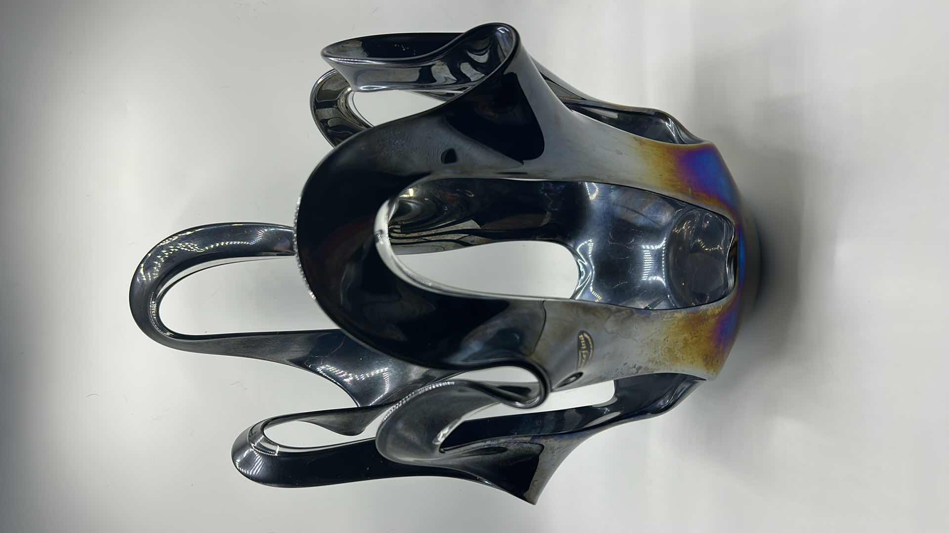 Photo 1 of KROSNO JOZEFINA HAND PAINTED POLAND GLASS AND METAL iRIDESCENT VASE, 13” x 17.5”