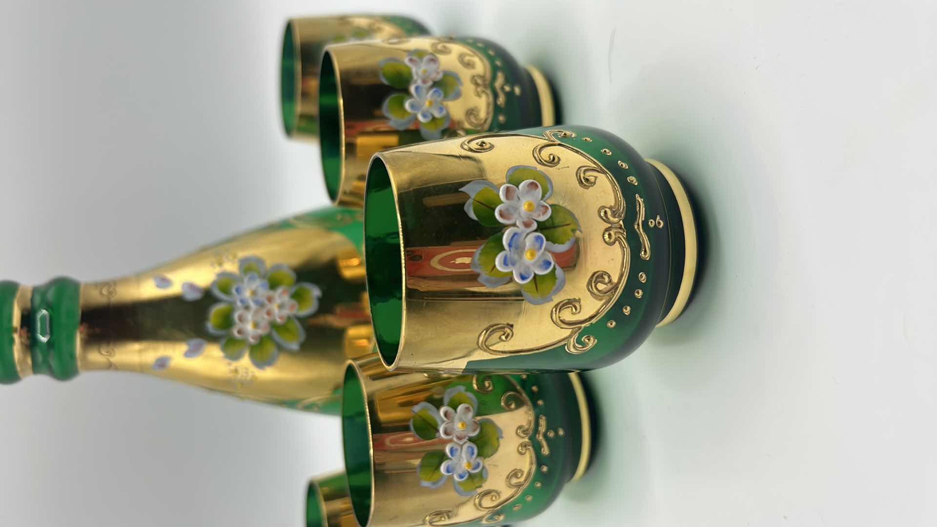 Photo 1 of GLASS HAND PAINTED DECANTER AND GLASSES