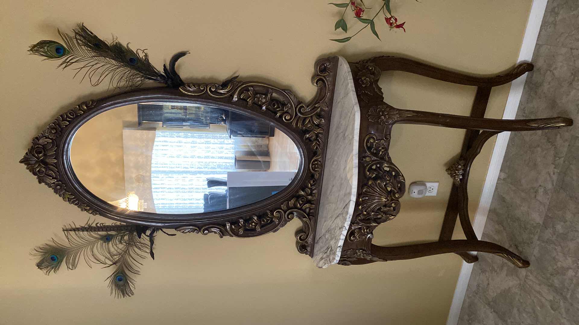 Photo 1 of ORNATE HALL TABLE WITH MIRROR 36”X 15” H34” MIRROR 35” X H45”