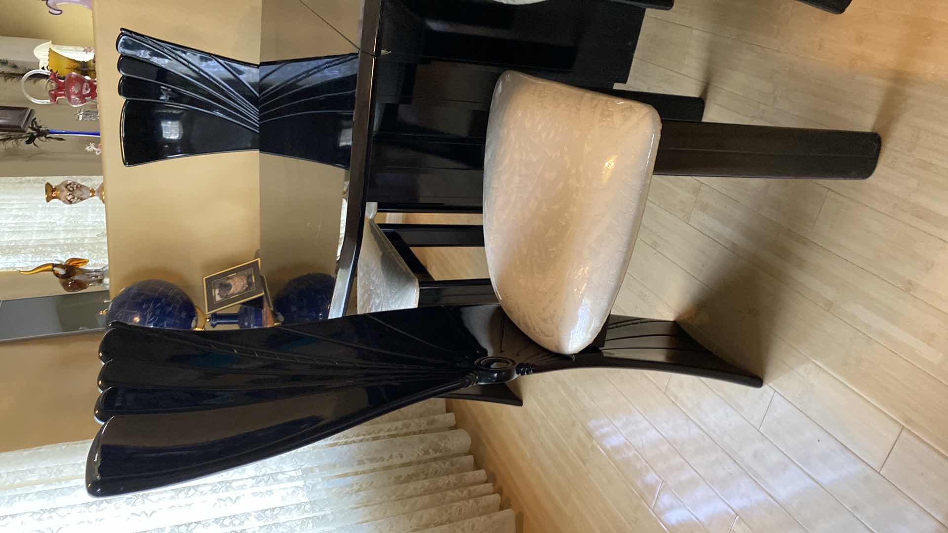 Photo 1 of ITALIAN ART DECO BLACK LACQUER DINING TABLE WITH 6 CHAIRS 72” X 42” H29” PLUS EXTENSION 17.5”