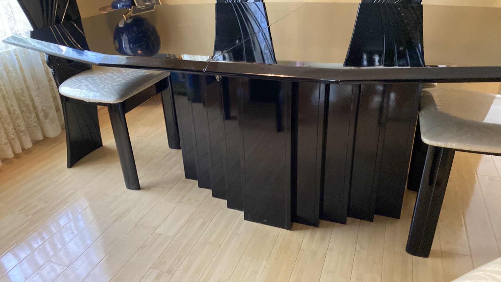 Photo 1 of ITALIAN ART DECO BLACK LACQUER DINING TABLE WITH 6 CHAIRS 72” X 42” H29” PLUS EXTENSION 17.5”