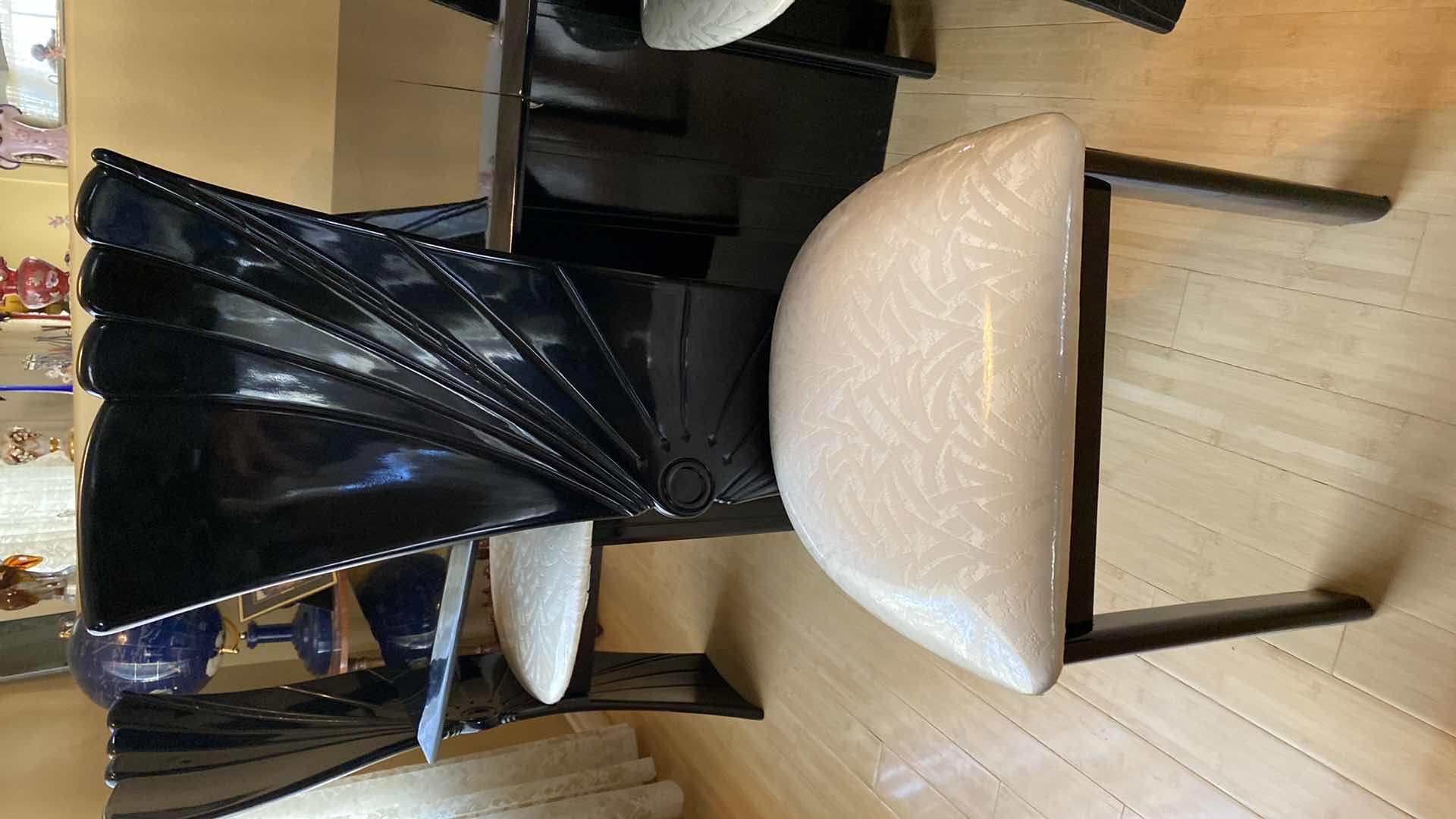 Photo 1 of ITALIAN ART DECO BLACK LACQUER DINING TABLE WITH 6 CHAIRS 72” X 42” H29” PLUS EXTENSION 17.5”