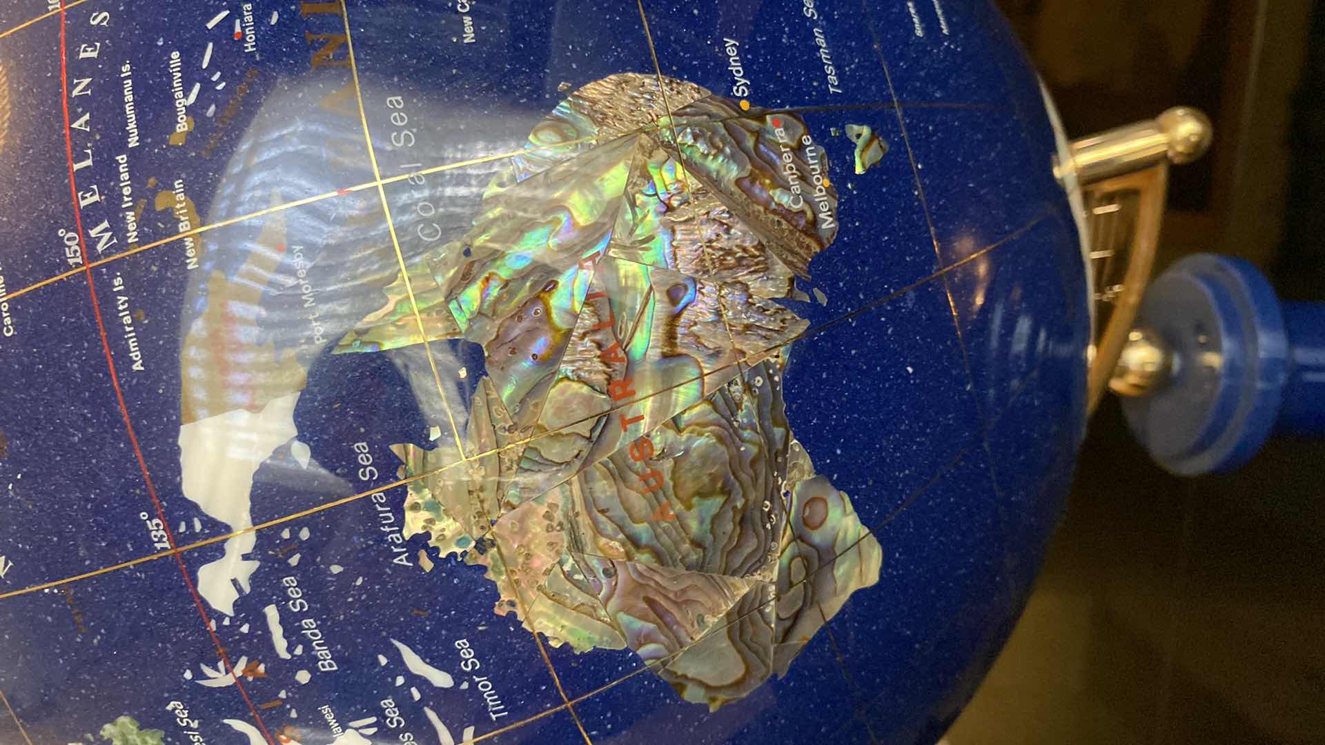 Photo 1 of VINTAGE BLUE LAPIS WORLD GLOBE WITH SEMI PRECIOUS GEMSTONES 13” X 23”