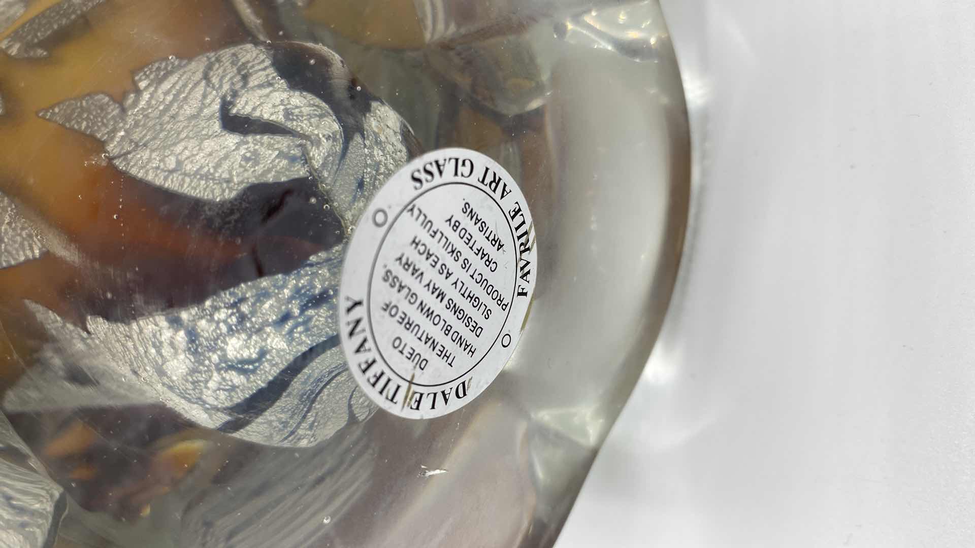 Photo 1 of DALE TIFFANY HAND BLOWN SILVER LEAF AND AMBER GLASS ELEPHANT H13.5”