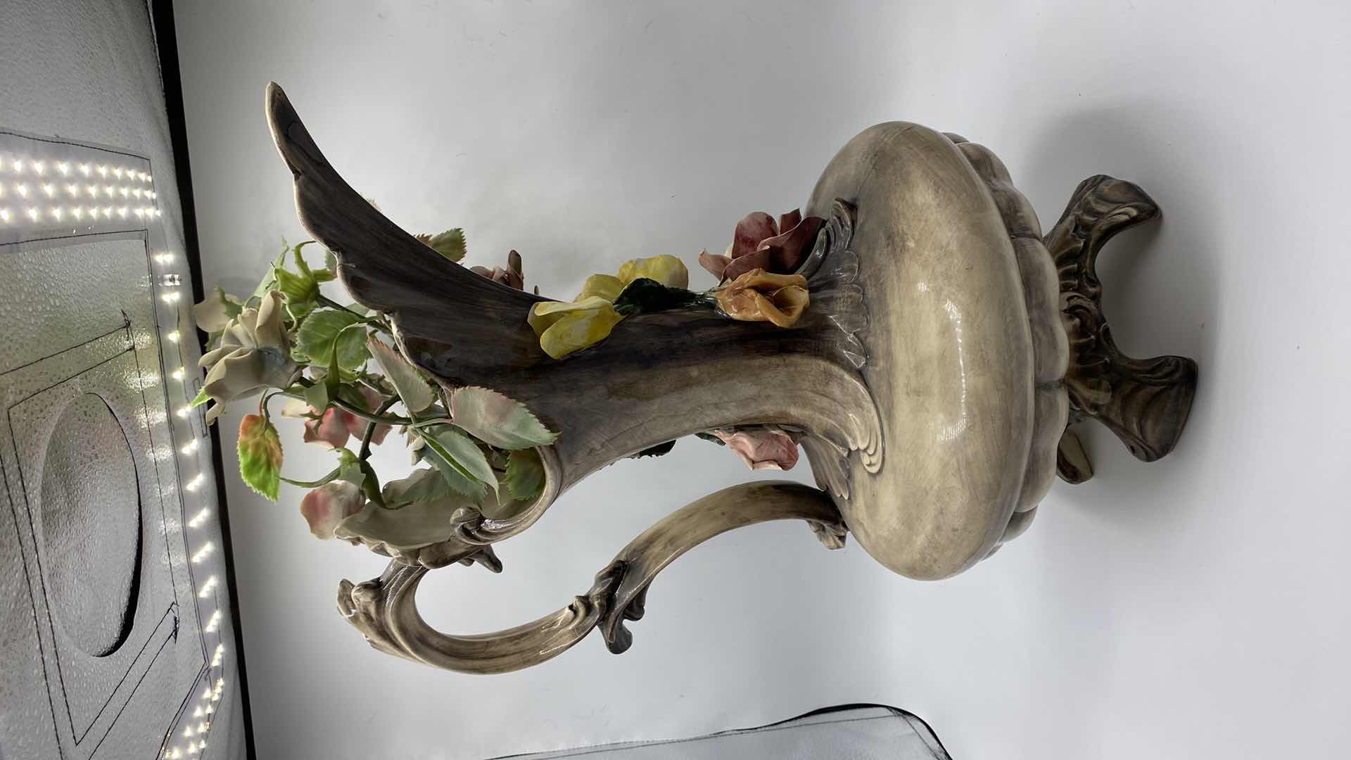 Photo 1 of VINTAGE CAPODIMONTE  ITALIAN PITCHER VASE H17” WITH FLOWERS