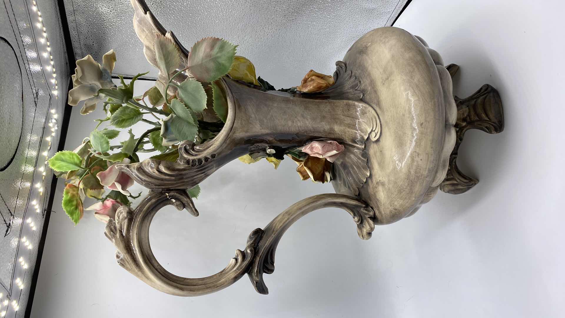 Photo 1 of VINTAGE CAPODIMONTE  ITALIAN PITCHER VASE H17” WITH FLOWERS