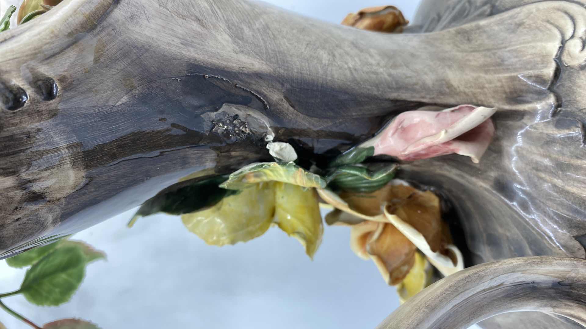 Photo 1 of VINTAGE CAPODIMONTE  ITALIAN PITCHER VASE H17” WITH FLOWERS