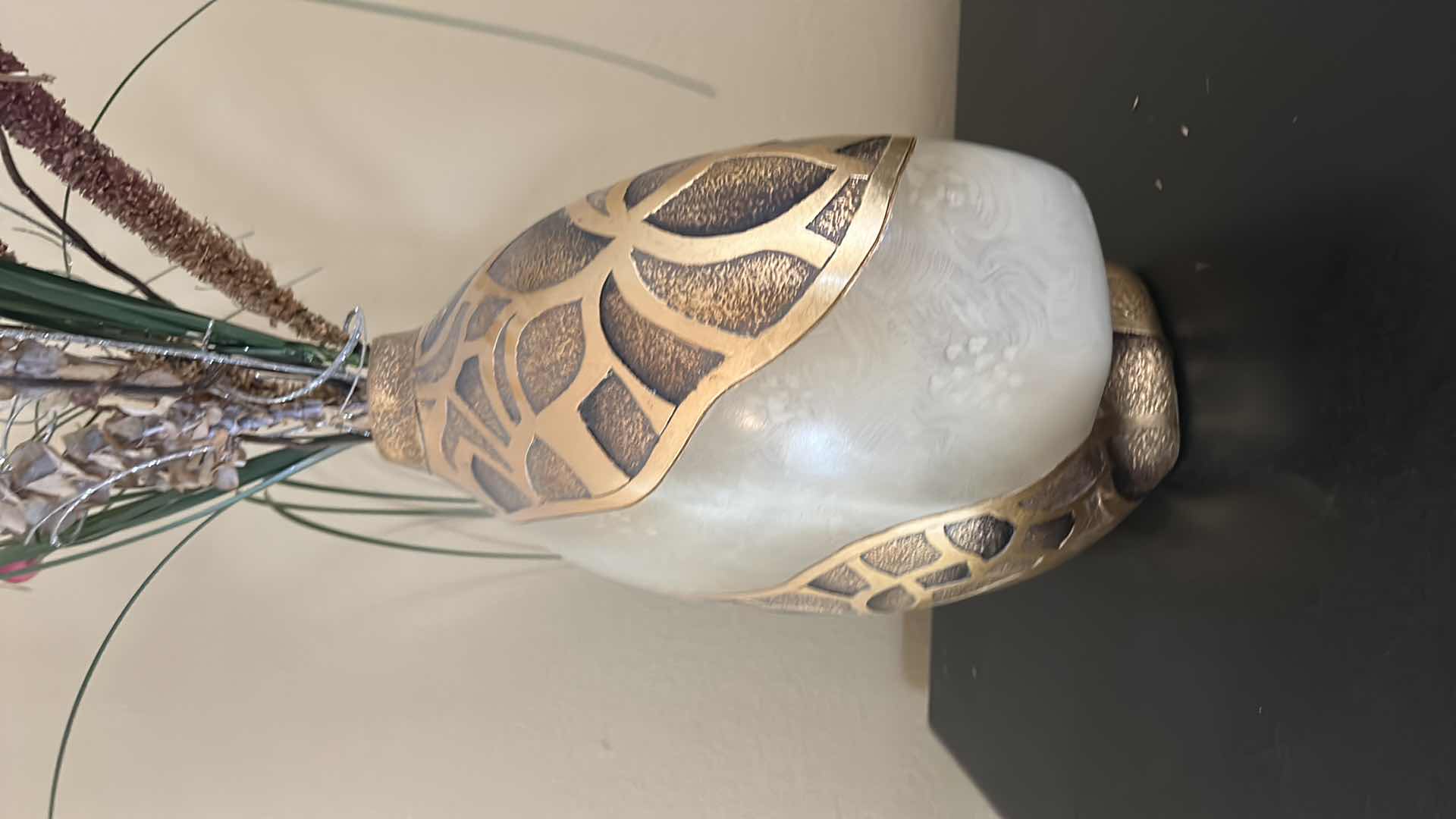 Photo 1 of CERAMIC DECORATIVE VASE 14”x 14” w FAUX FLORAL ARRANGEMENT