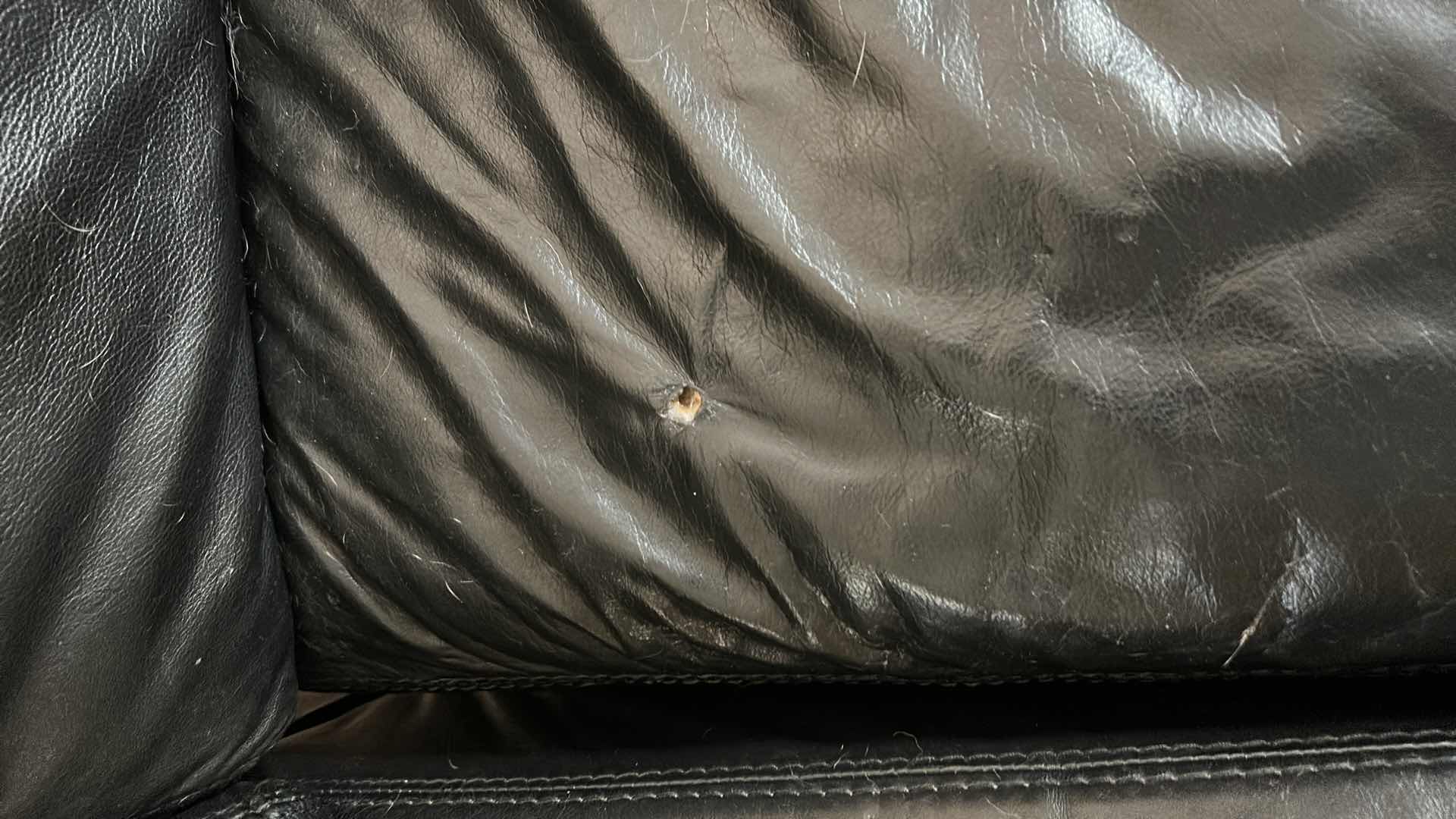 Photo 3 of BLACK LEATHER 3 PIECE SOFA SECTIONAL 2 PIECES 73”
x 39” H32”, CORNER 37” WIDE ( SEE NOTES)