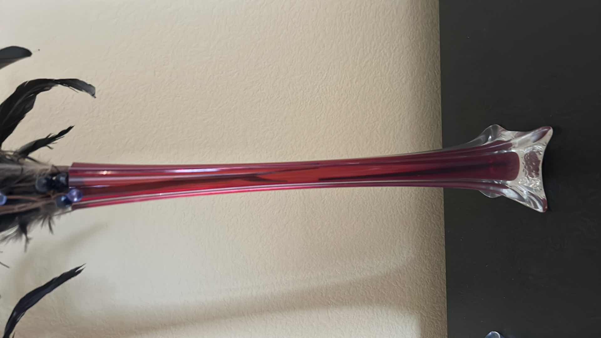 Photo 1 of 2 COLORED GLASS VASES H15.5” W PEACOCK FEARHERS