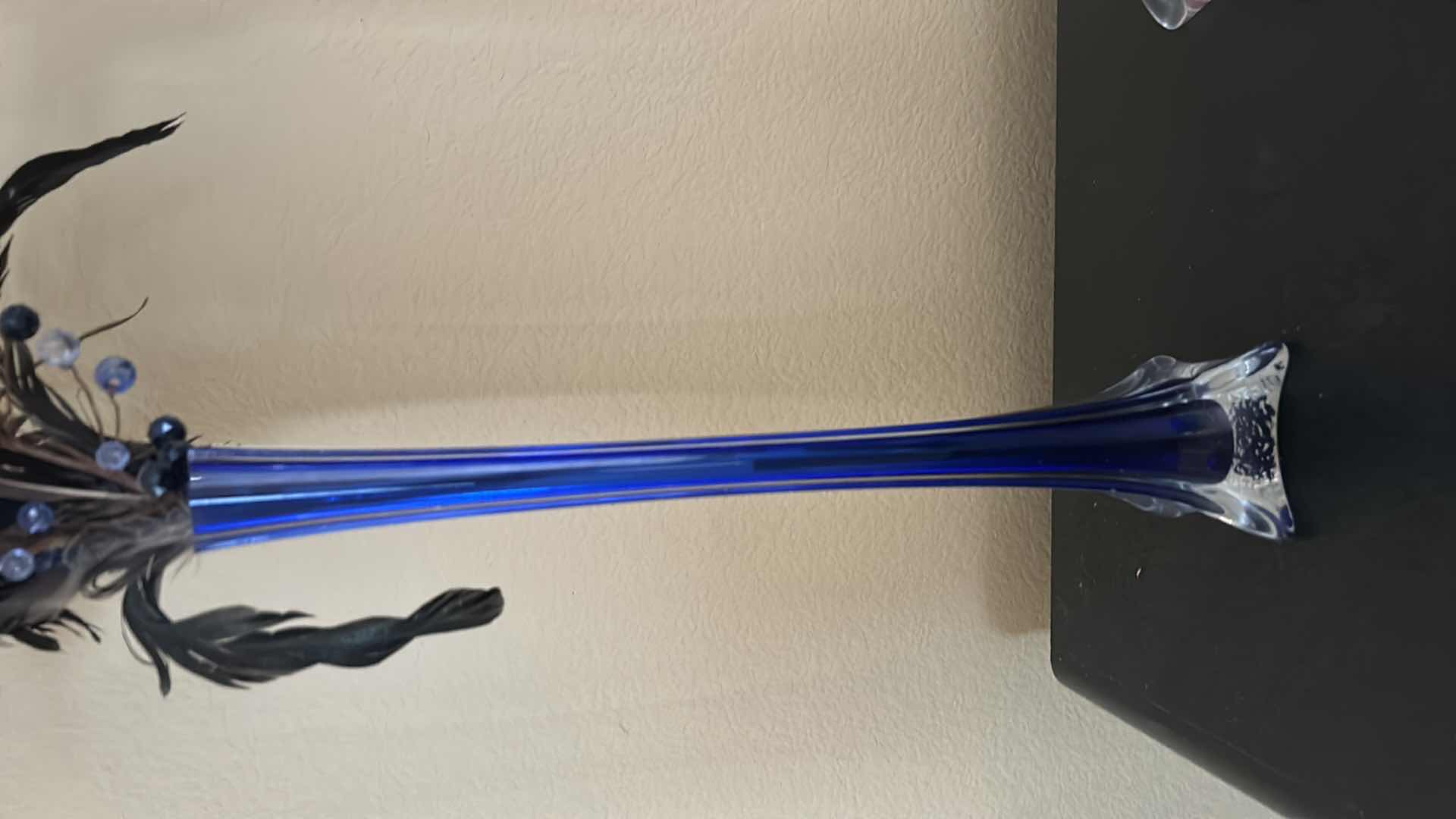 Photo 1 of 2 COLORED GLASS VASES H15.5” W PEACOCK FEARHERS