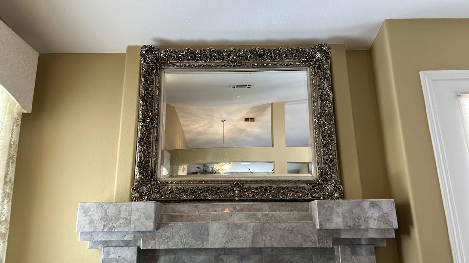 Photo 1 of ORNATE SILVER GOLD GILDED FRAMED BEVELED MIRROR 52” x 43