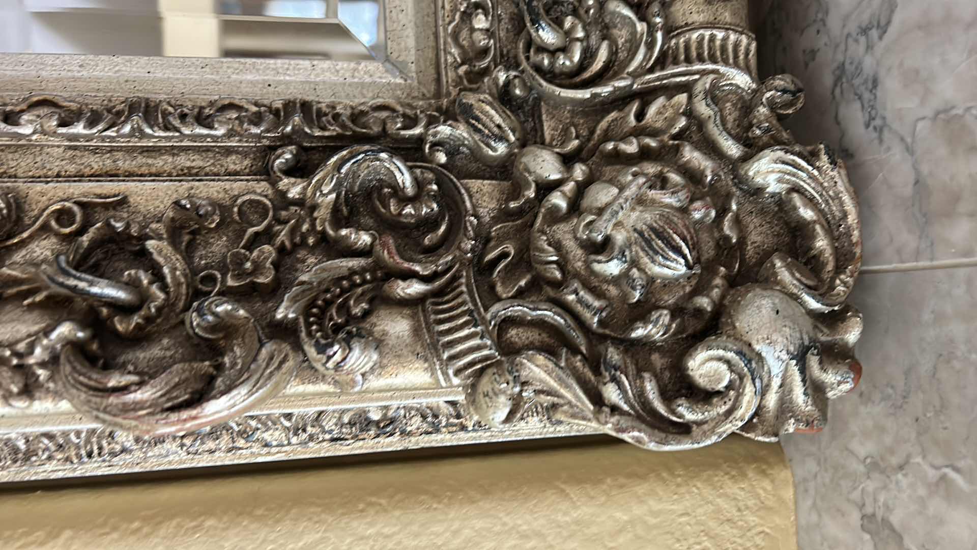 Photo 1 of ORNATE SILVER GOLD GILDED FRAMED BEVELED MIRROR 52” x 43