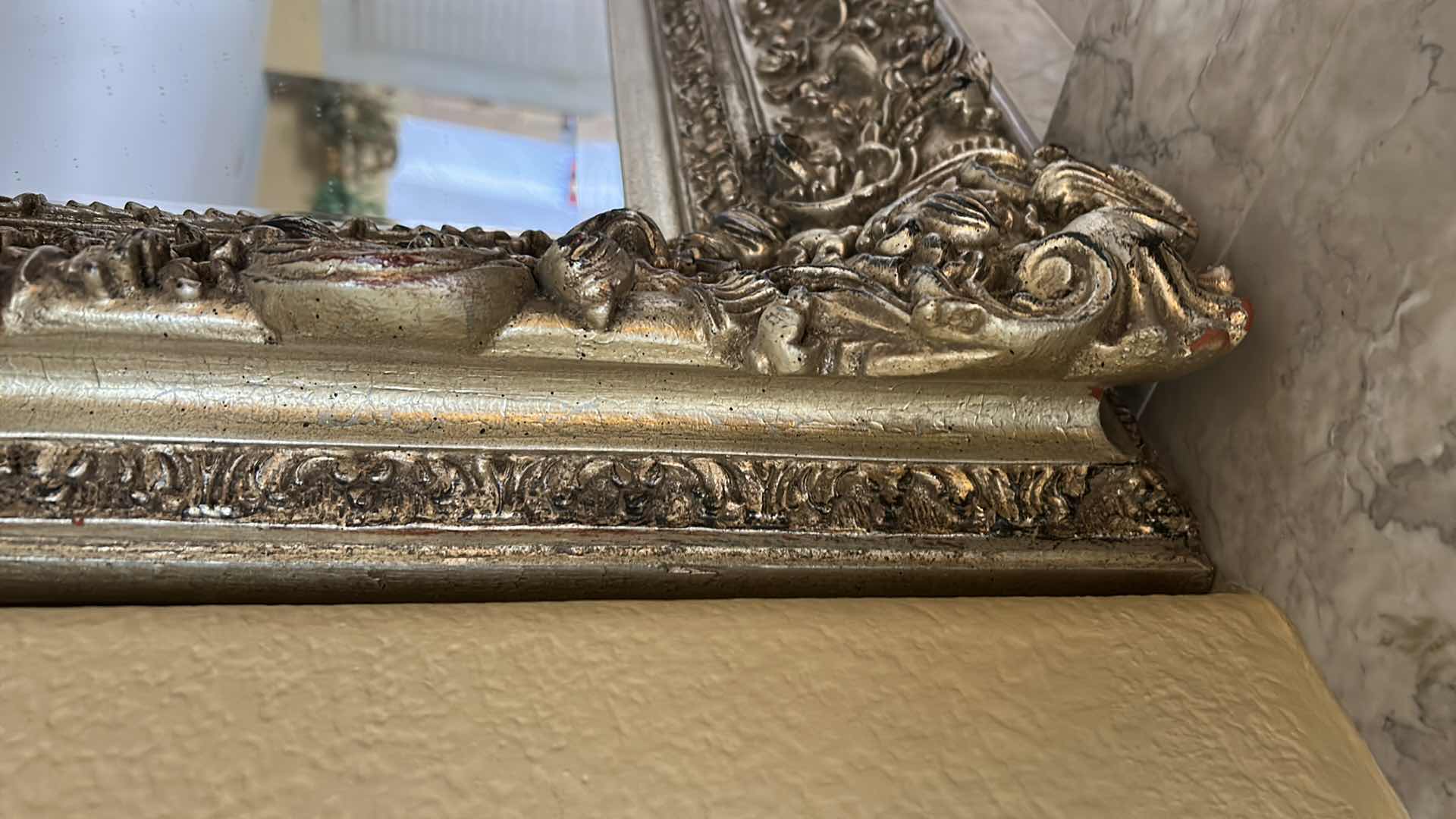 Photo 1 of ORNATE SILVER GOLD GILDED FRAMED BEVELED MIRROR 52” x 43