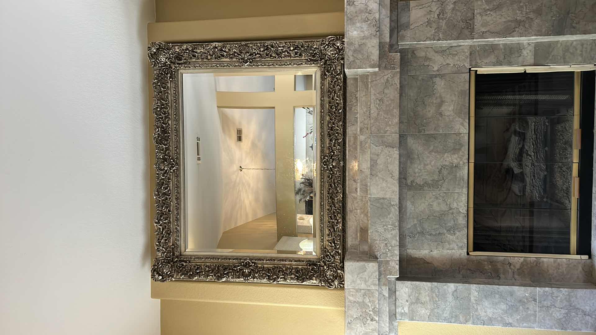 Photo 1 of ORNATE SILVER GOLD GILDED FRAMED BEVELED MIRROR 52” x 43