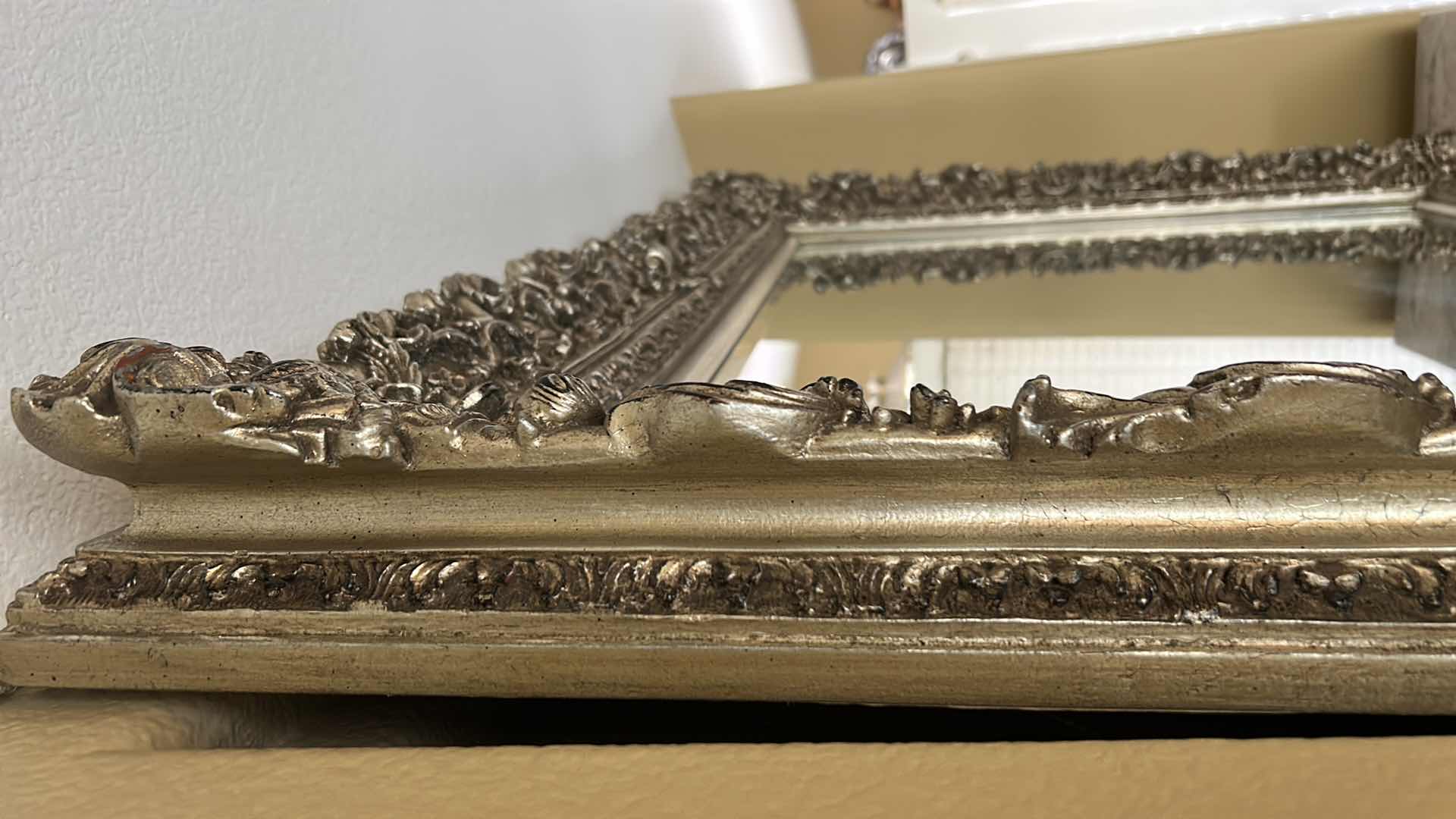 Photo 1 of ORNATE SILVER GOLD GILDED FRAMED BEVELED MIRROR 52” x 43