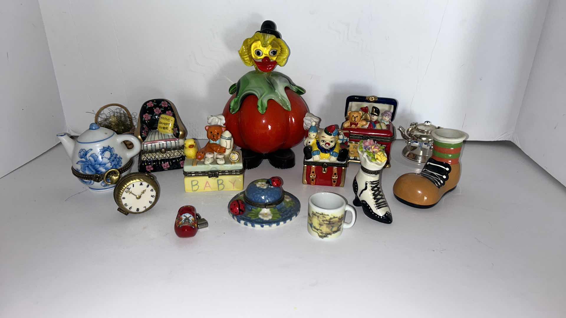 Photo 1 of COLLECTIBLE TRINKET BOXES, FLASS CLOWN AND MORE