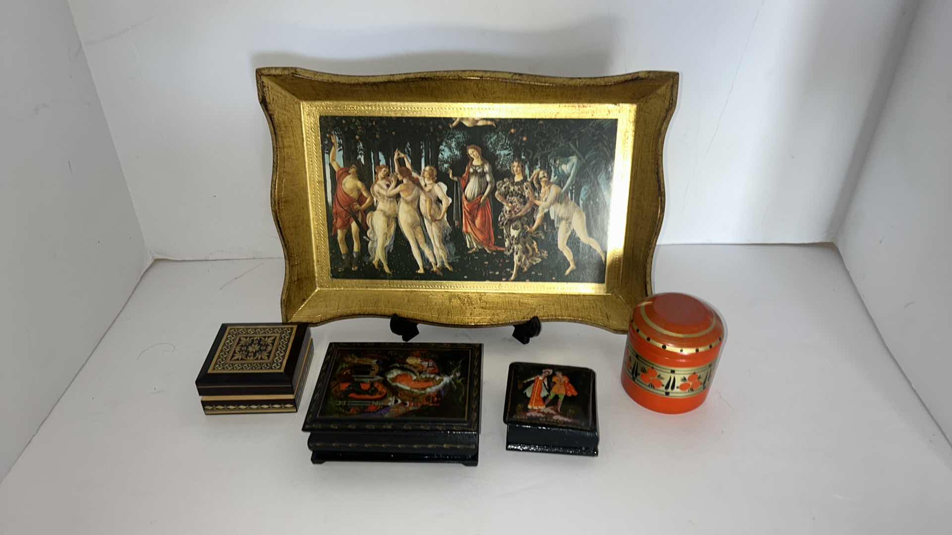 Photo 1 of WOOD BOXES AND TRAY FROM RUSSIA, ITALY AND MORE