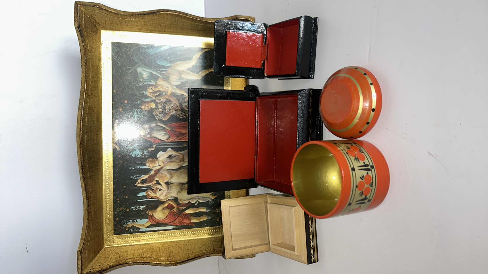 Photo 1 of WOOD BOXES AND TRAY FROM RUSSIA, ITALY AND MORE