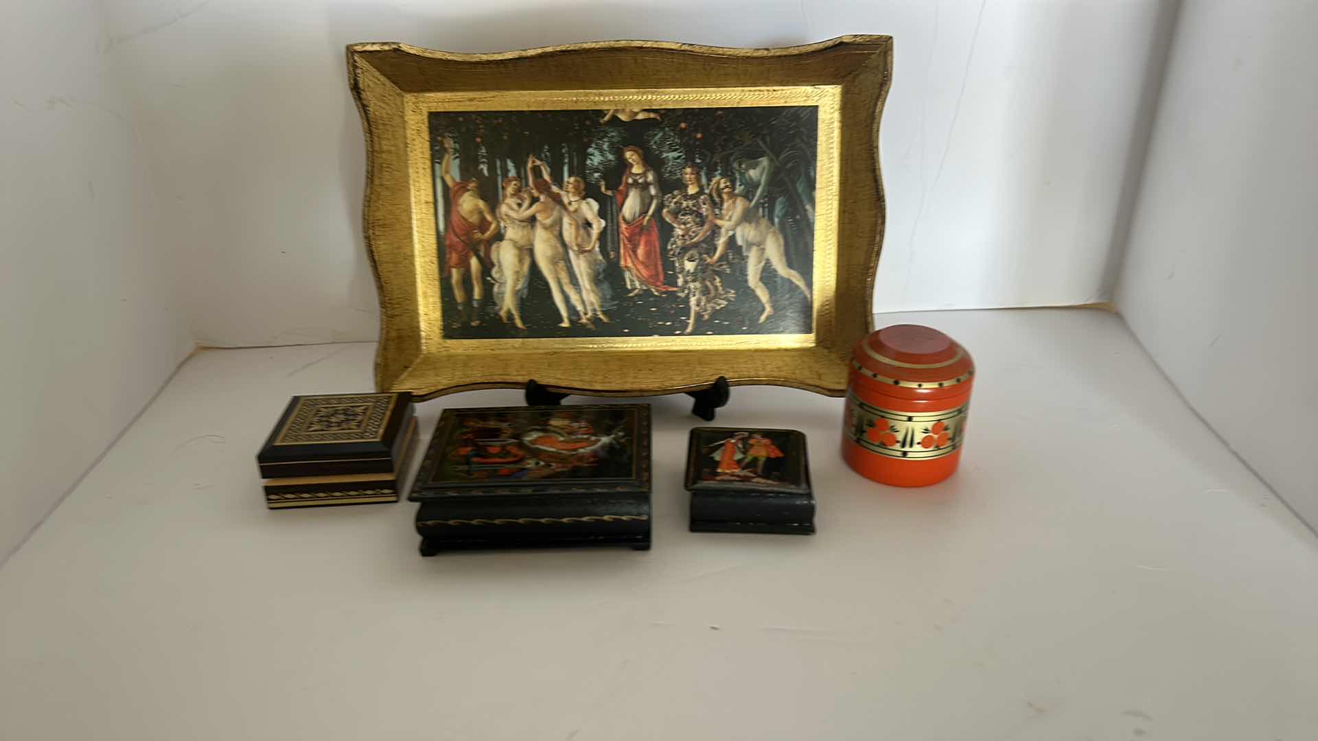 Photo 1 of WOOD BOXES AND TRAY FROM RUSSIA, ITALY AND MORE