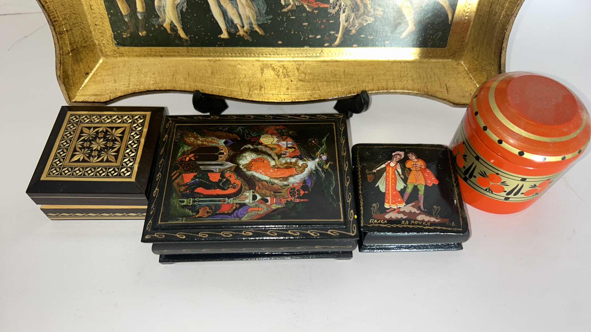 Photo 1 of WOOD BOXES AND TRAY FROM RUSSIA, ITALY AND MORE