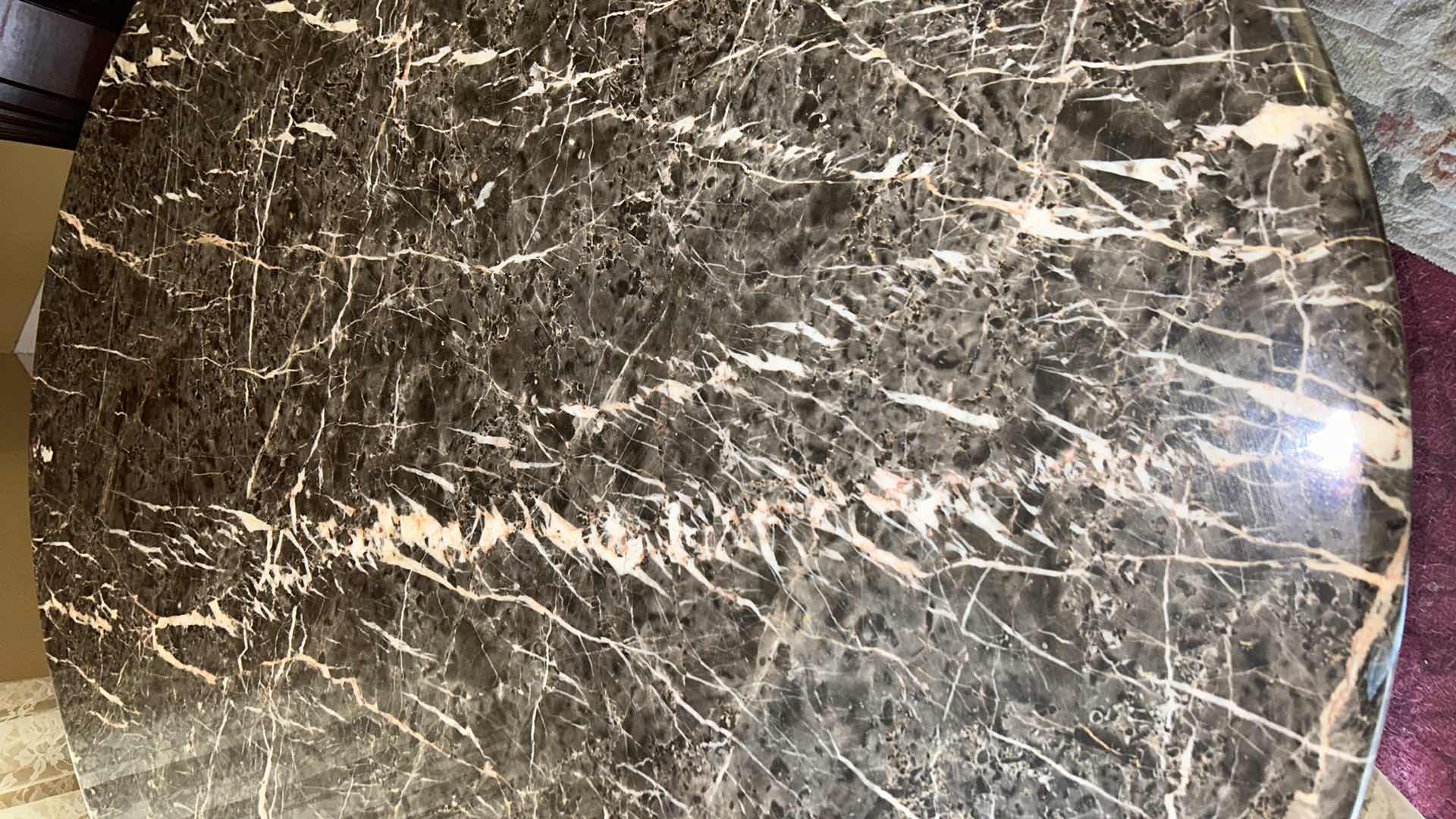 Photo 1 of HEAVY MARBLE  PEDESTAL TABLE W 4 ART DECO LACQUER CHAIRS FROM ITALY (SEE NOTES) 51” ROUND