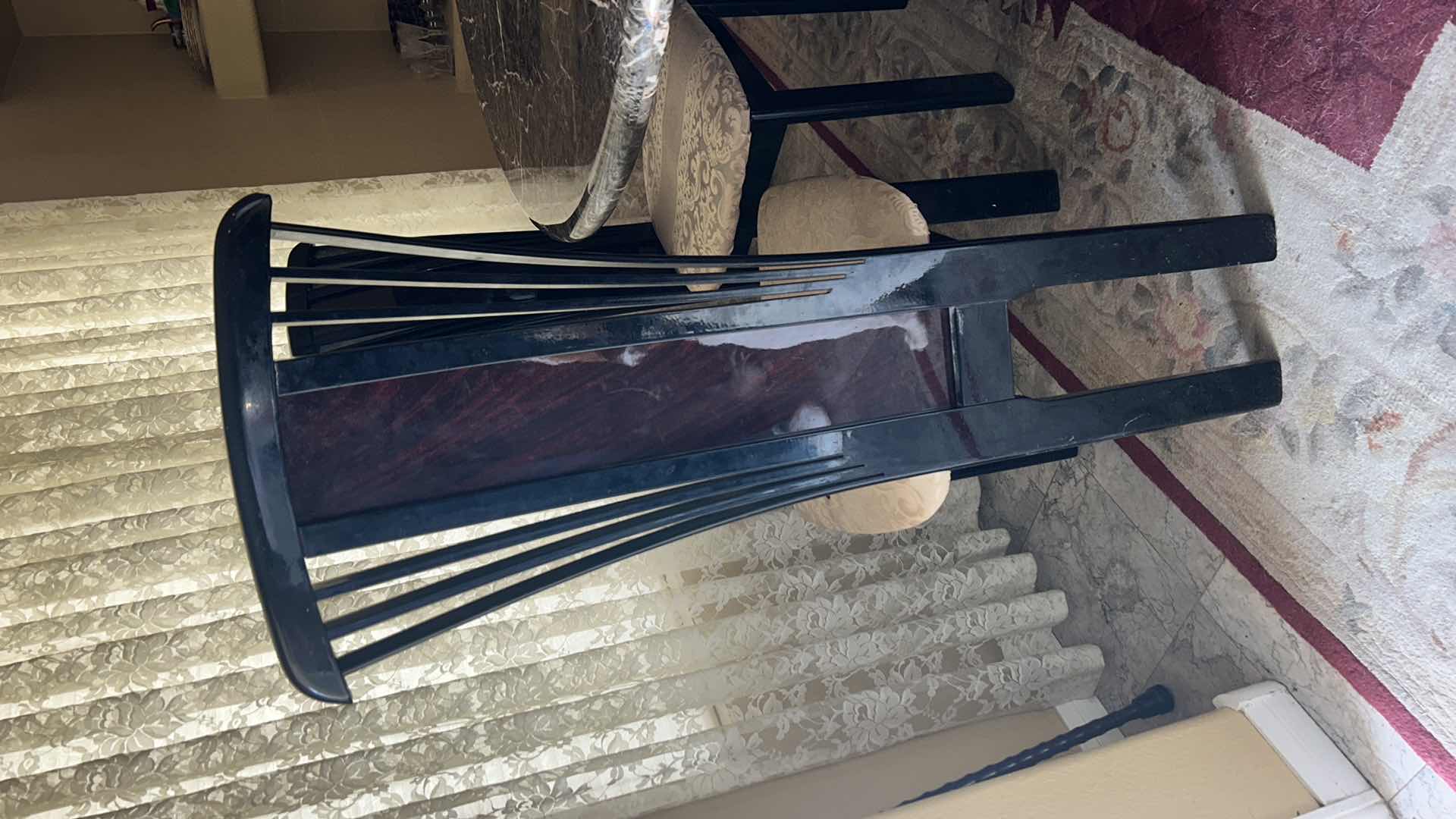 Photo 1 of HEAVY MARBLE  PEDESTAL TABLE W 4 ART DECO LACQUER CHAIRS FROM ITALY (SEE NOTES) 51” ROUND