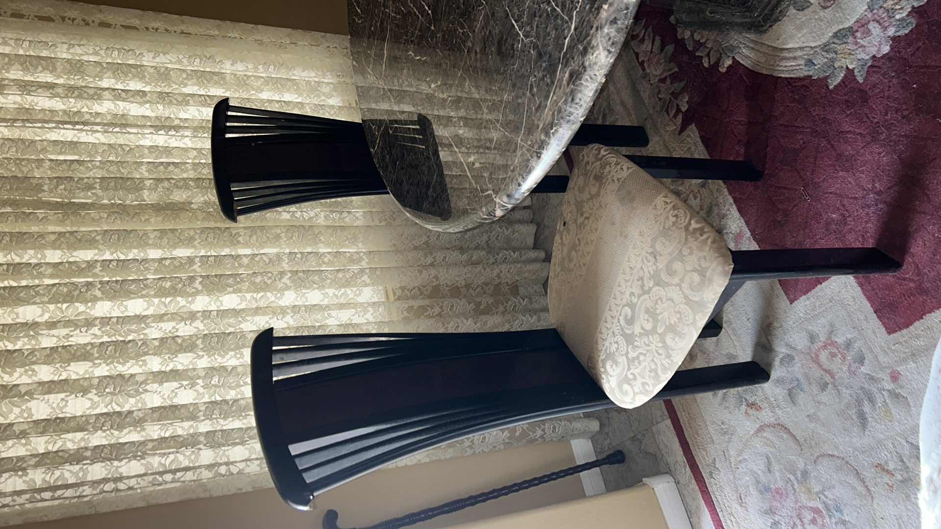 Photo 1 of HEAVY MARBLE  PEDESTAL TABLE W 4 ART DECO LACQUER CHAIRS FROM ITALY (SEE NOTES) 51” ROUND