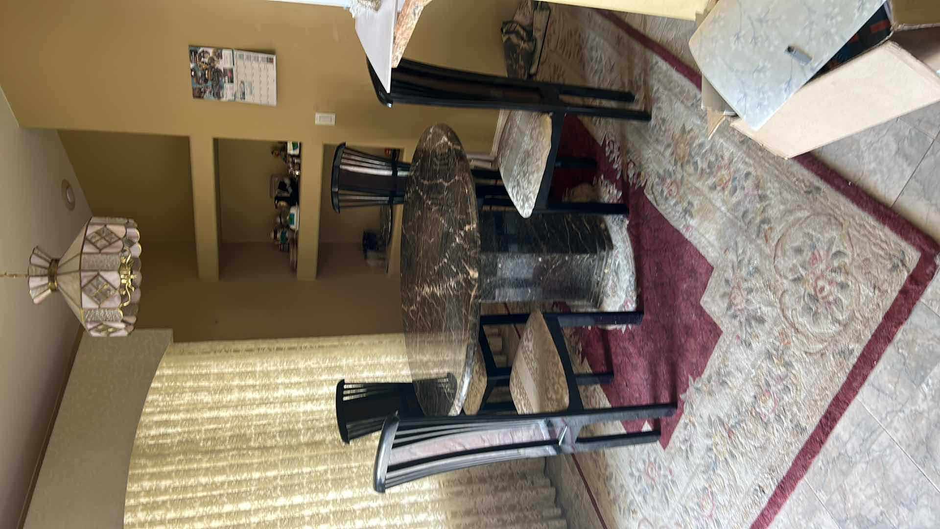 Photo 1 of HEAVY MARBLE  PEDESTAL TABLE W 4 ART DECO LACQUER CHAIRS FROM ITALY (SEE NOTES) 51” ROUND