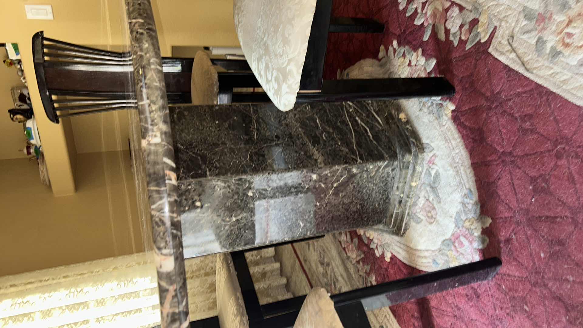 Photo 1 of HEAVY MARBLE  PEDESTAL TABLE W 4 ART DECO LACQUER CHAIRS FROM ITALY (SEE NOTES) 51” ROUND