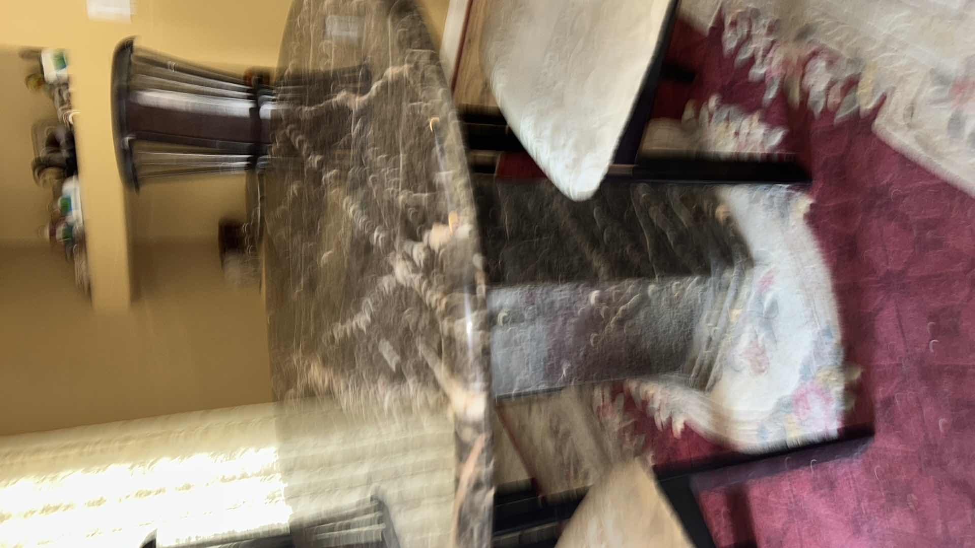 Photo 1 of HEAVY MARBLE  PEDESTAL TABLE W 4 ART DECO LACQUER CHAIRS FROM ITALY (SEE NOTES) 51” ROUND